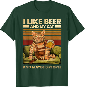 I Like Beer And My Cat And Maybe 3 People Funny Cats Lover Men Women T-Shirt - T-Shirt | Forest