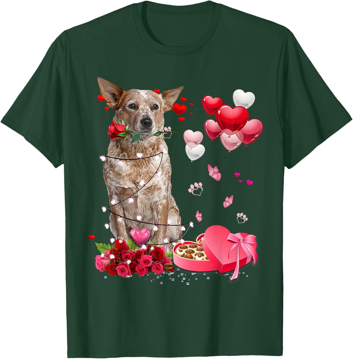 Funny Red Heeler Rose Heart Happy Valentine Day Dog Mom T-Shirt - T-Shirt | Forest