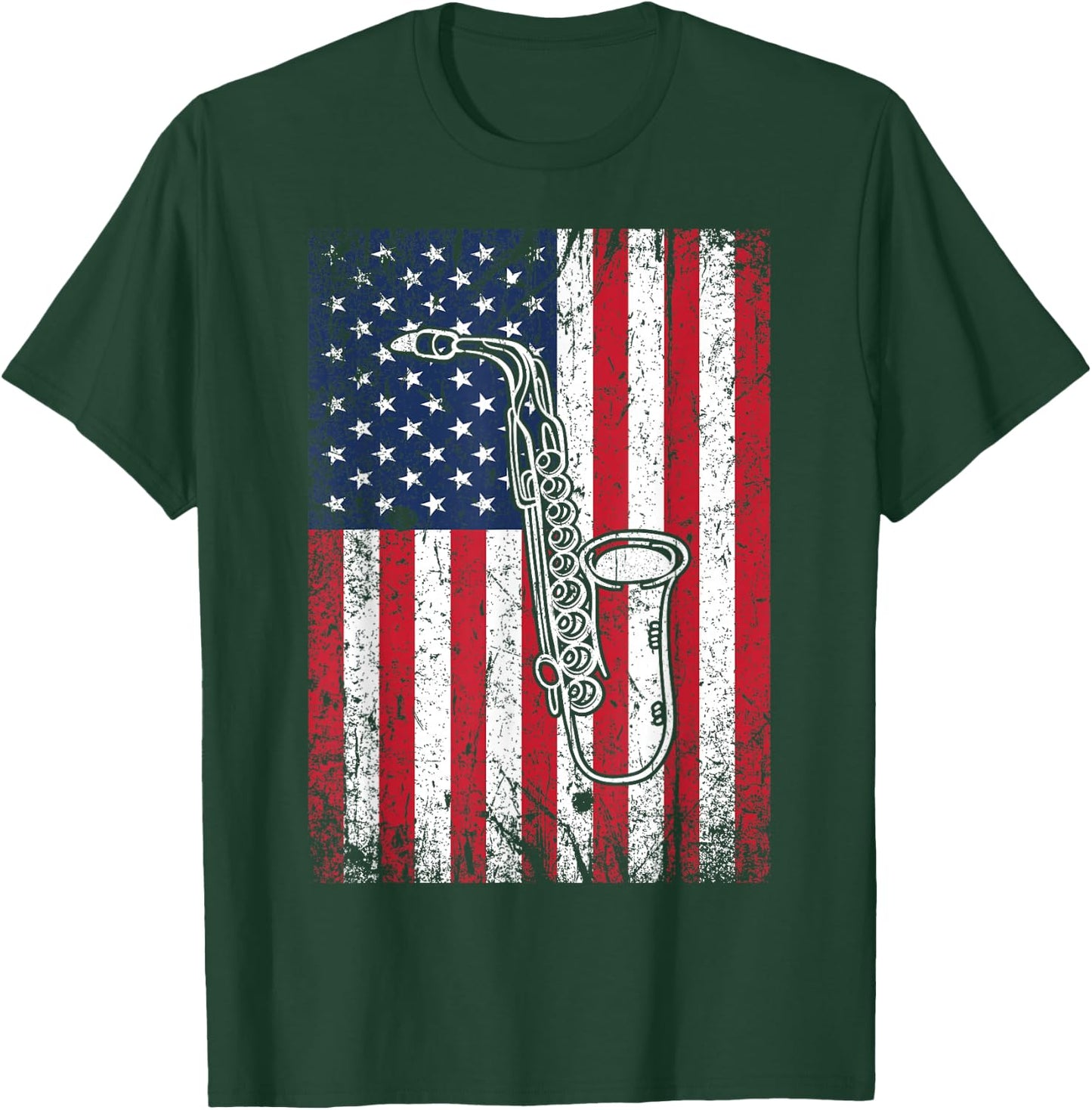 American Flag Saxophone 4th of July Patriotic Women T-Shirt - T-Shirt | Forest