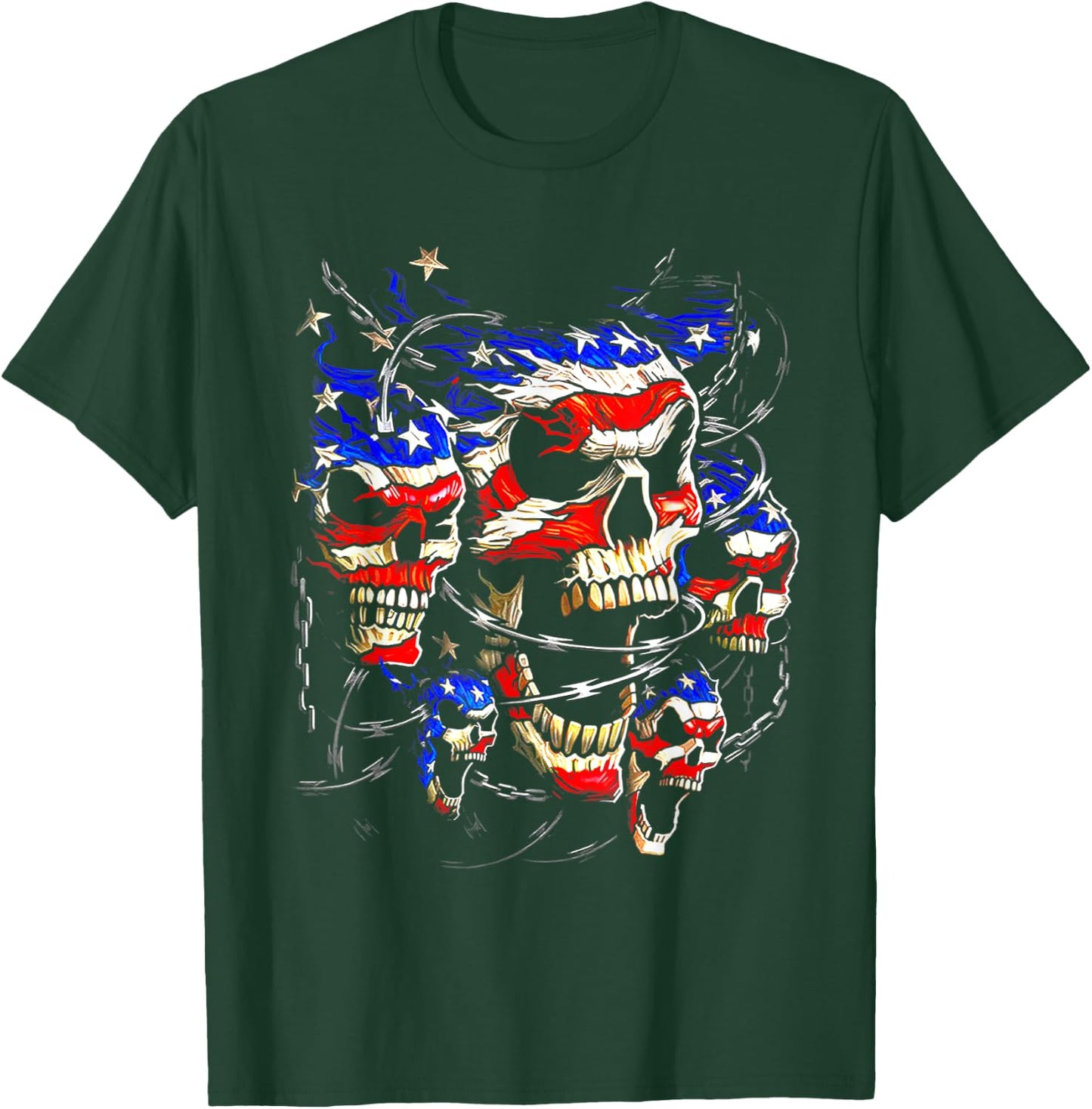 USA Patriotic American Flag Goth Evil Skulls Skeletons Men T-Shirt - T-Shirt | Forest