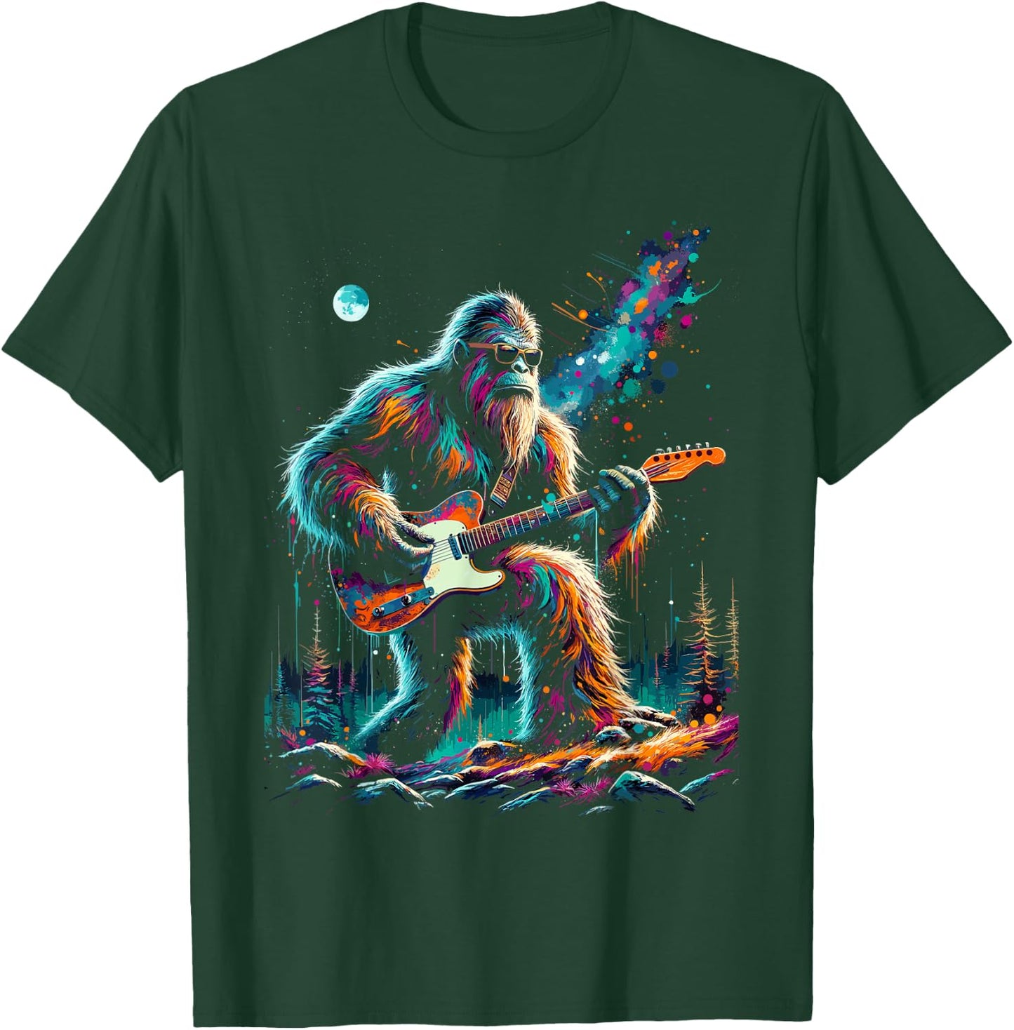 Guitar Sasquatch Bigfoot Rock Music Band Funny Sasquatch T-Shirt - T-Shirt | Forest