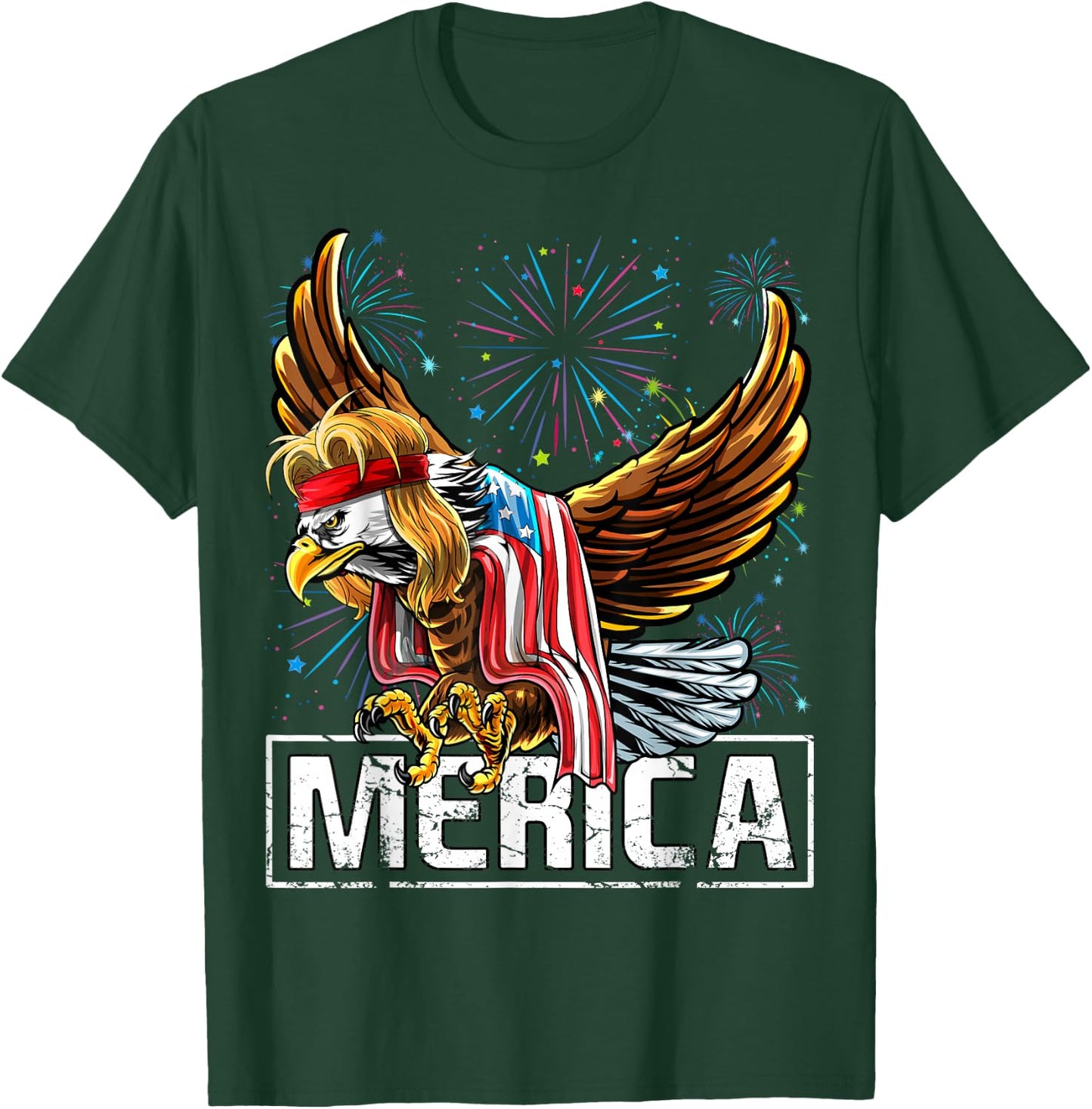 Merica Bald Eagle Mullet 4th of July American Flag Patriotic Women Kids Men T-Shirt - T-Shirt | Forest