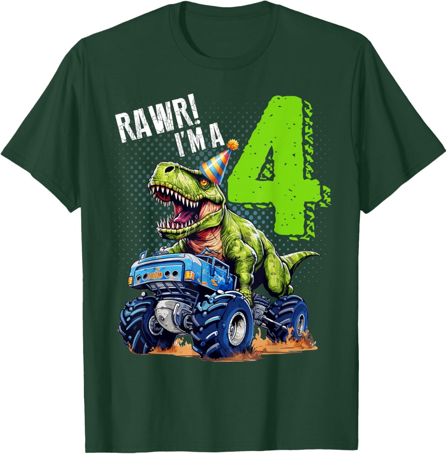 Rawr I’m 4 Birthday Dinosaur Monster Truck 4th Boys Girls T-Shirt - T-Shirt | Forest
