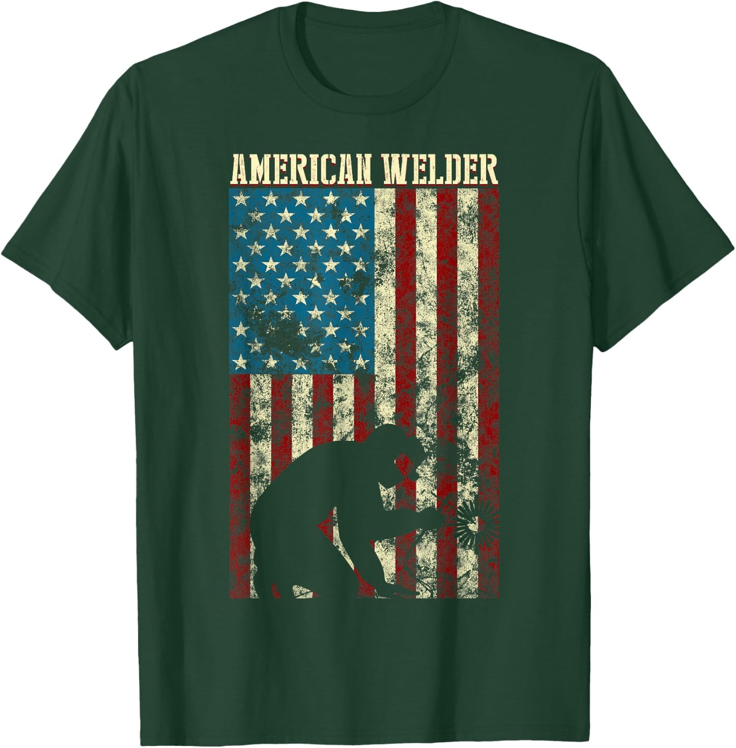 Welding Patriotic Distressed USA American Flag gift Welder T-Shirt - T-Shirt | Forest