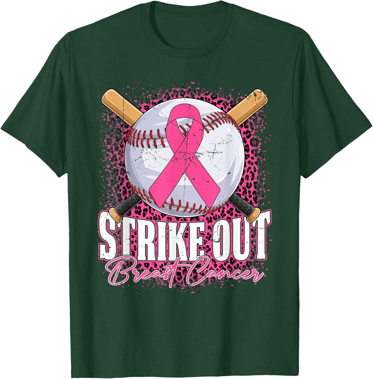 Strike Out Breast Cancer Baseball Ball & Pink Ribbon Women T-Shirt - T-Shirt | Forest