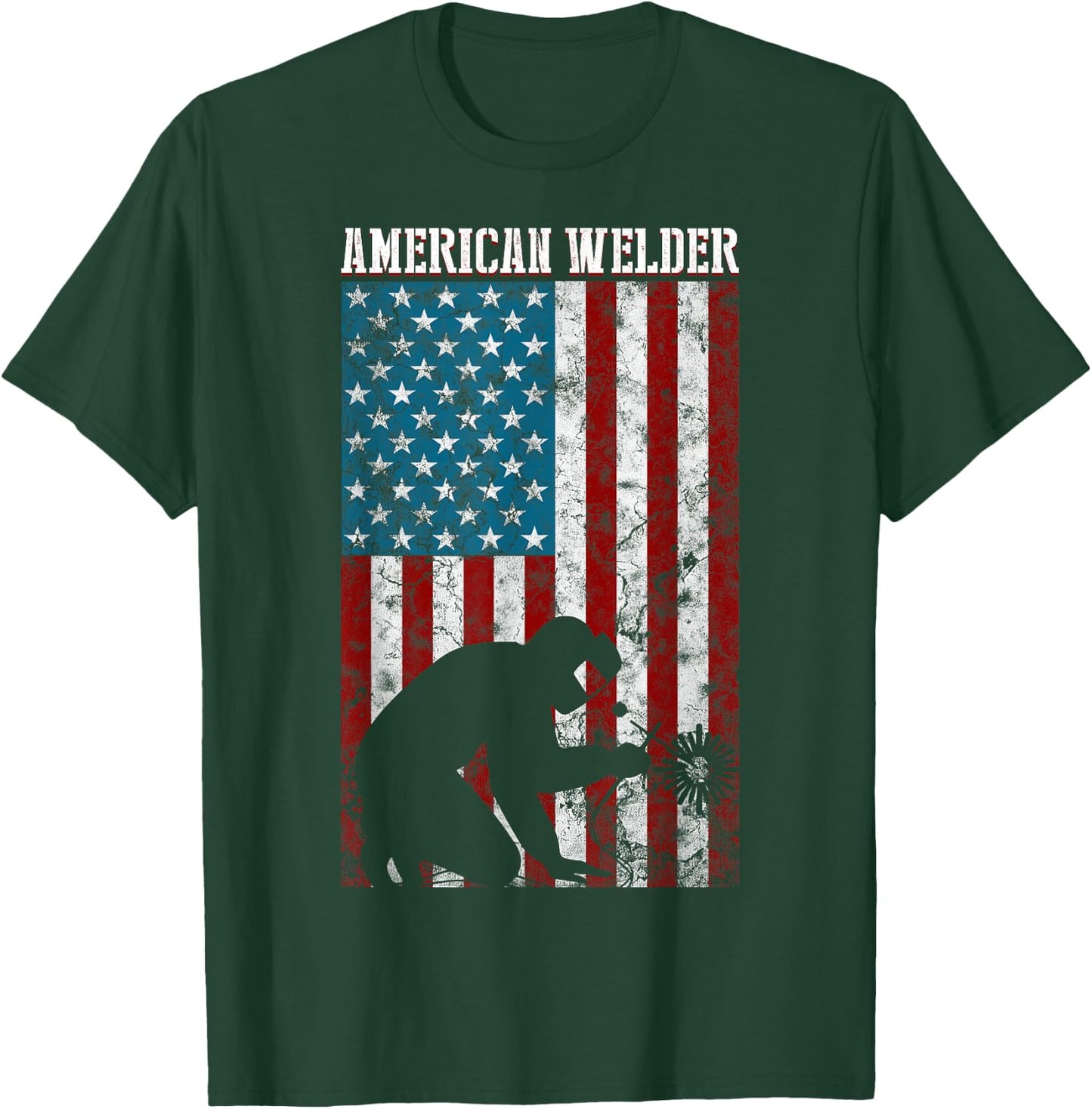 Welding Vintage Distressed American Flag Patriotic Welder T-Shirt - T-Shirt | Forest