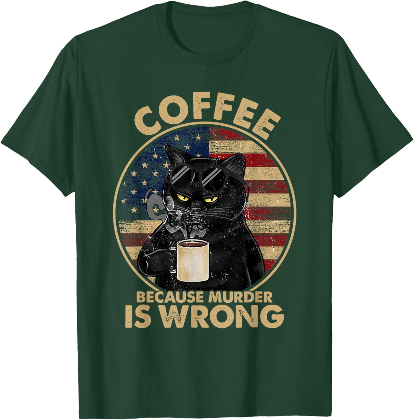 Funny Black Cat Drinks Coffee Because Murder Is Wrong Women T-Shirt - T-Shirt | Forest