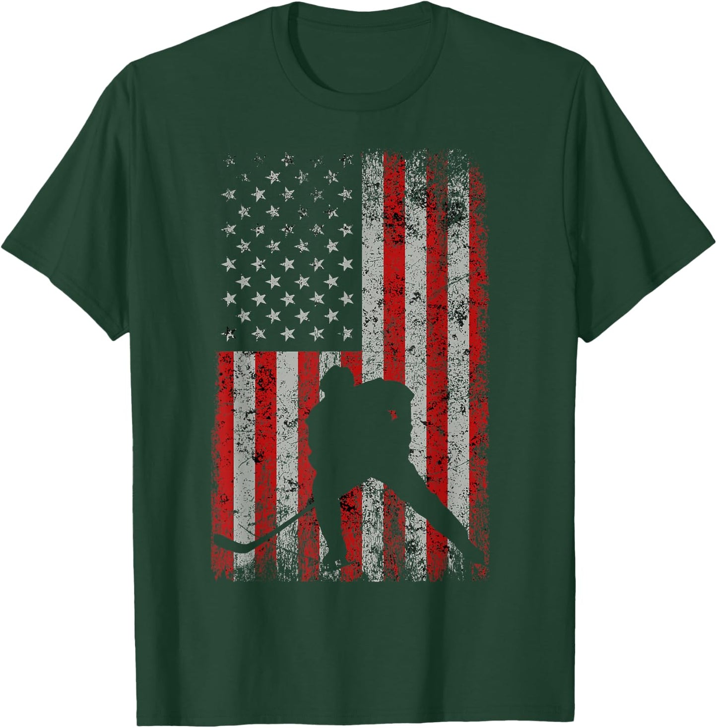 Patriotic American Flag Ice Hockey Gift Hockey Player Fan T-Shirt - T-Shirt | Forest