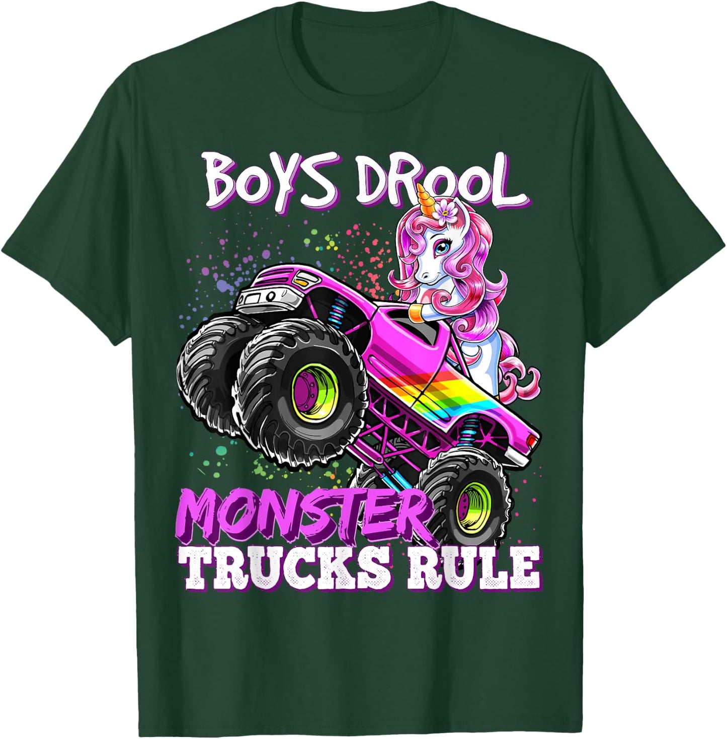 Boys Drool Monster Trucks Rule Unicorn Monster Truck Girl T-Shirt - T-Shirt | Forest