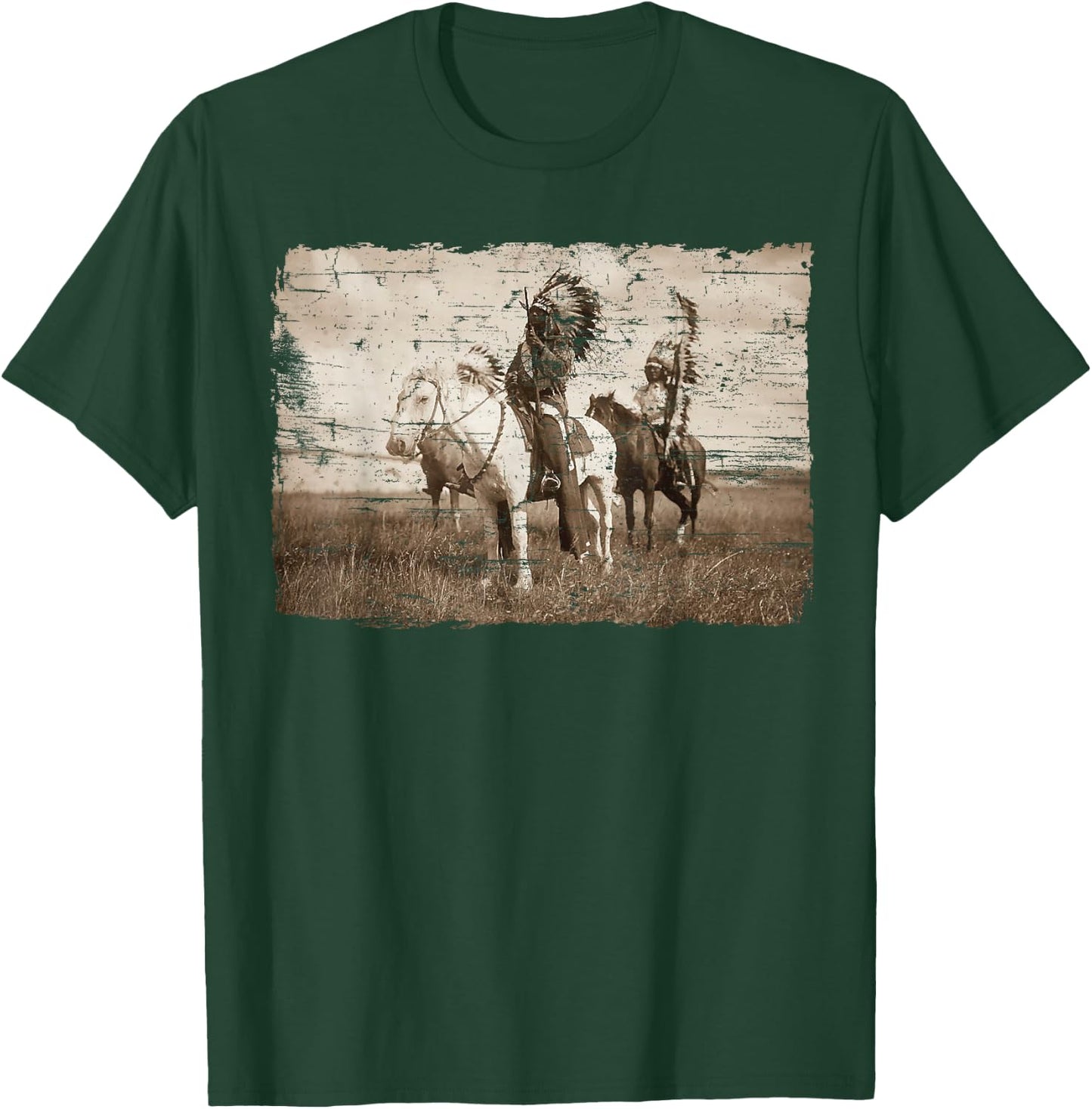 Native American Chief Head Indians Warbonnets Headdress T-Shirt - T-Shirt | Forest