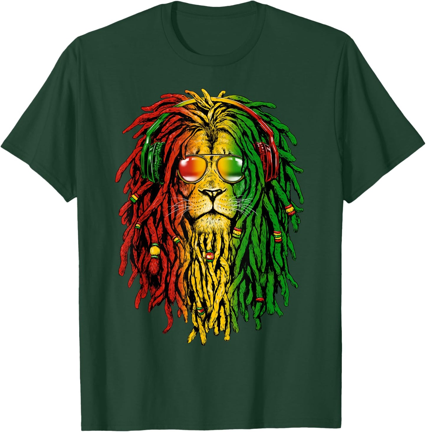 Rasta Reggae Lion Sunglasses Art Gift Rastafari T-Shirt - T-Shirt | Forest