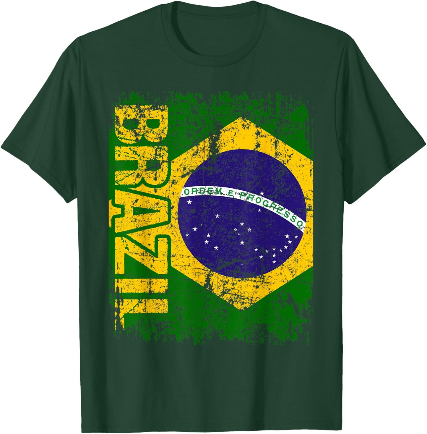 Brazil Brasil Flag Vintage Distressed Brazil T-Shirt - T-Shirt | Forest
