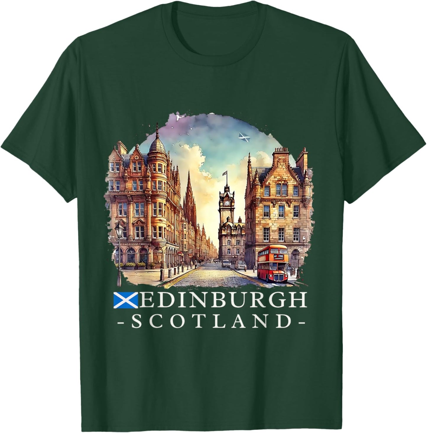 Edinburgh Scotland Scottish Map and Flag Travel Souvenir T-Shirt - T-Shirt | Forest