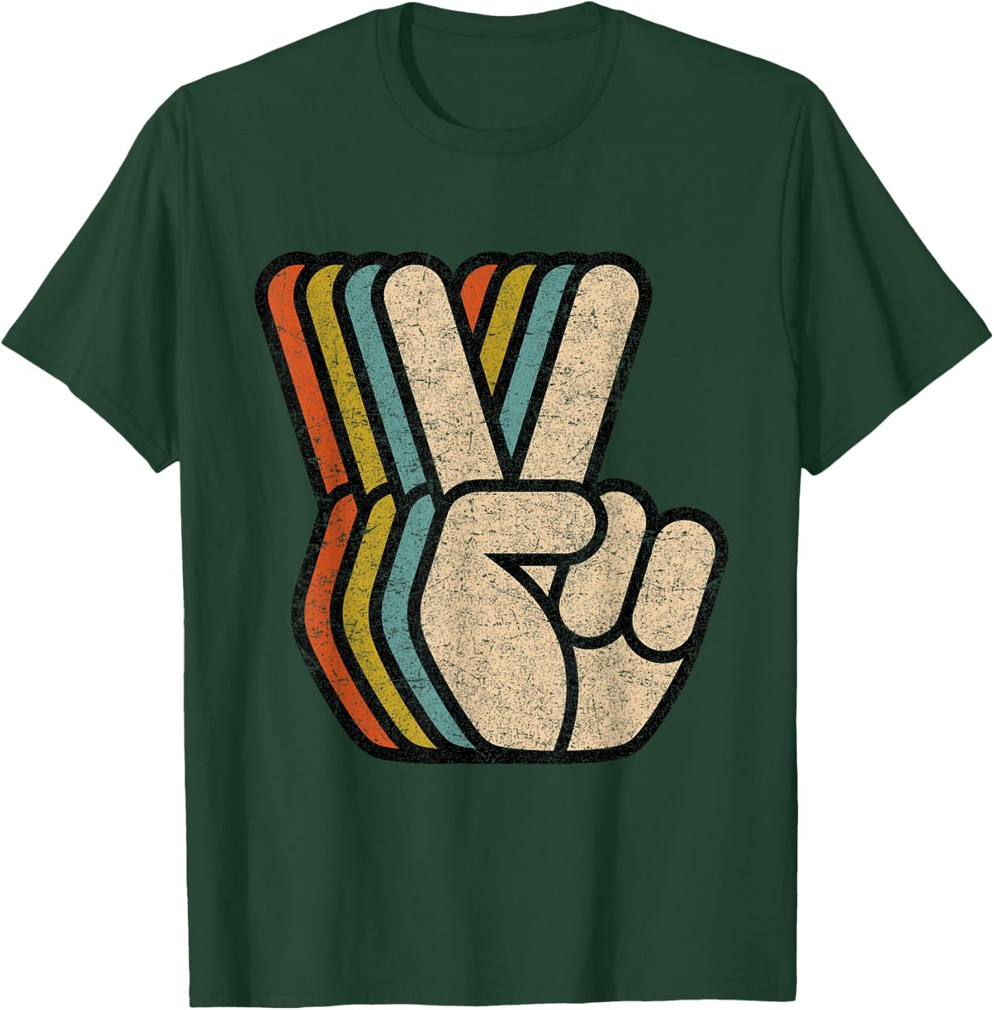 Retro Peace Sign V Fingers Vintage 60s 70s 80s Cool Graphic T-Shirt - T-Shirt | Forest