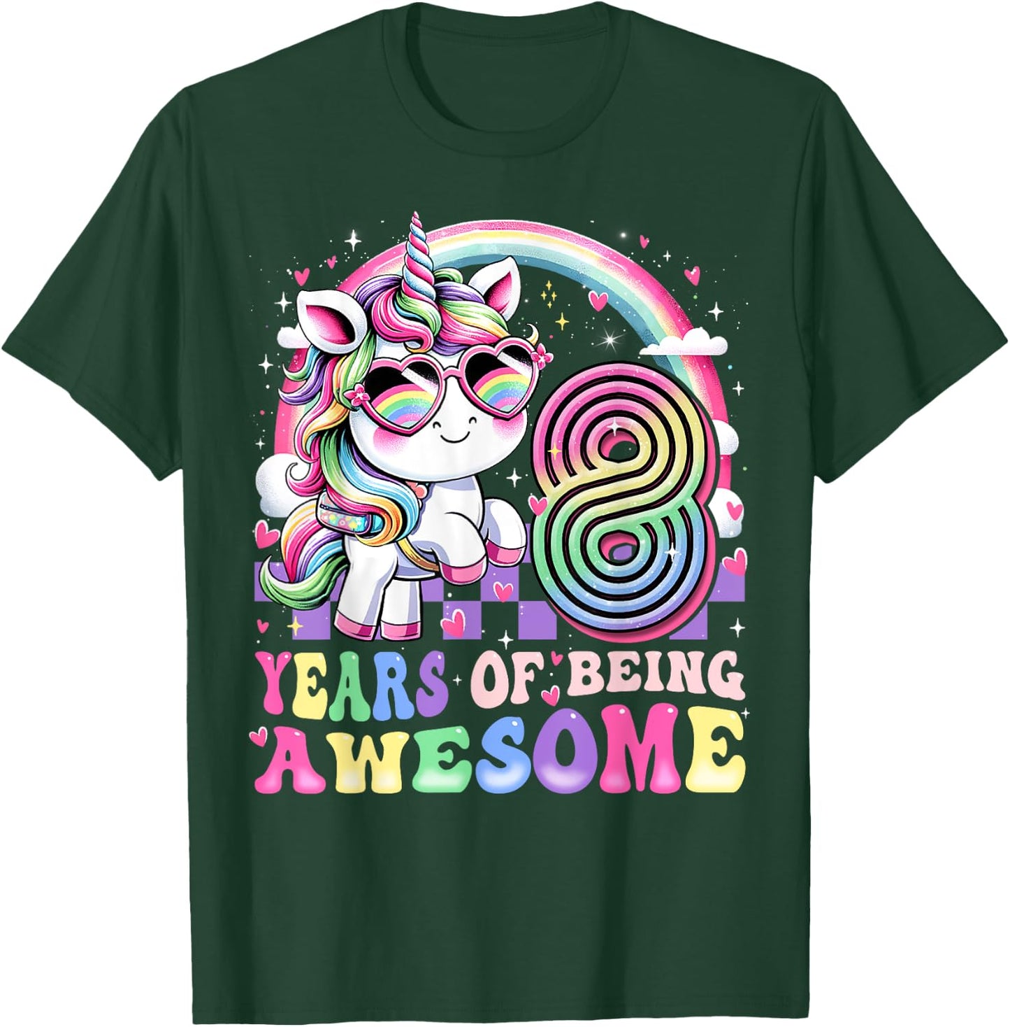 Awesome 8 Year Old Unicorn 8th Birthday Girl Party Princess T-Shirt - T-Shirt | Forest