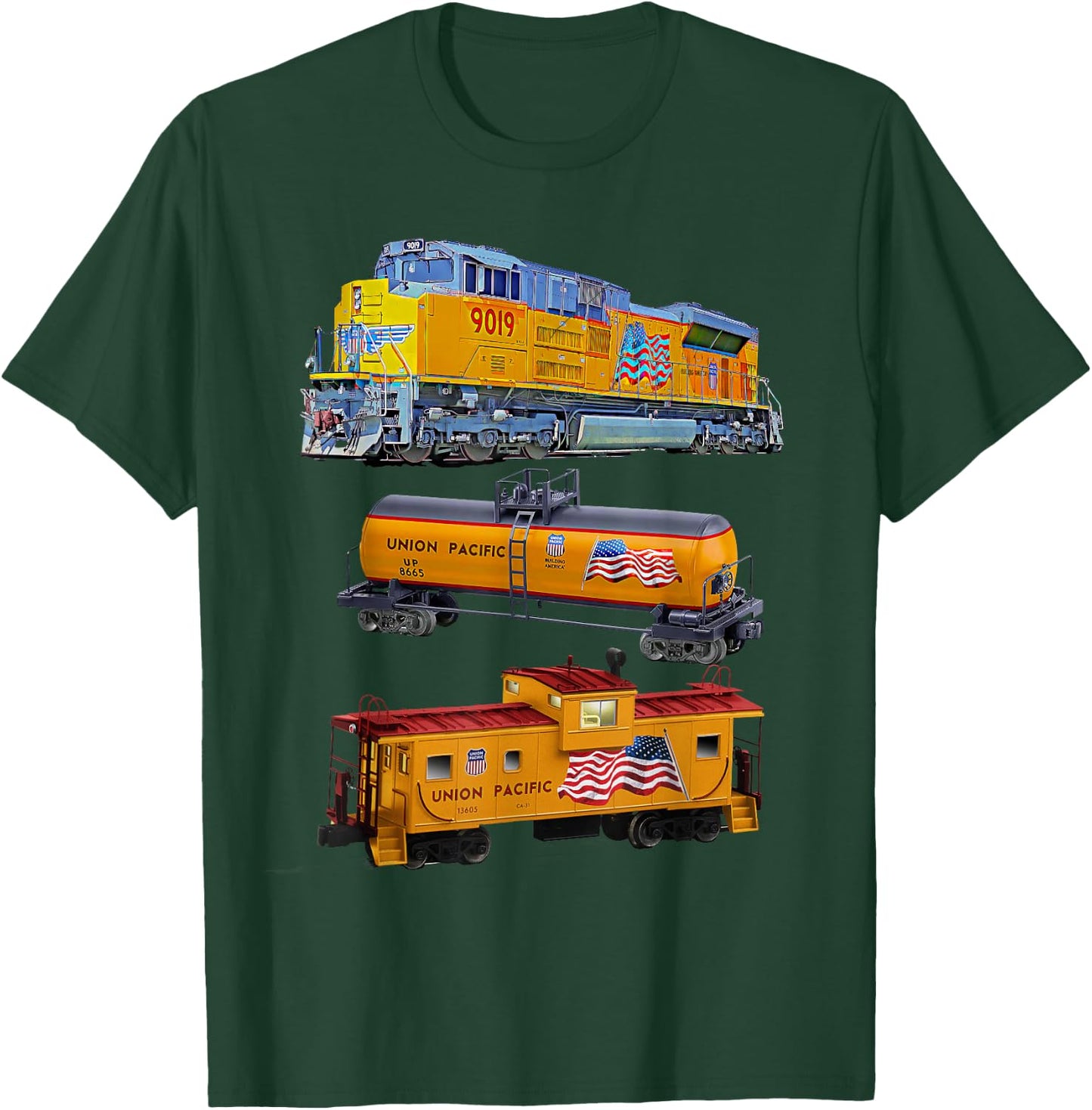 Freight Train Engine Tanker Caboose Small T-Shirt - T-Shirt | Forest