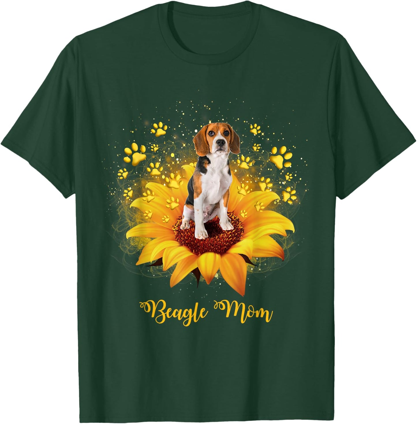 Beagle Mom Sunflower with Dog Paw Mother's Day T-Shirt - T-Shirt | Forest