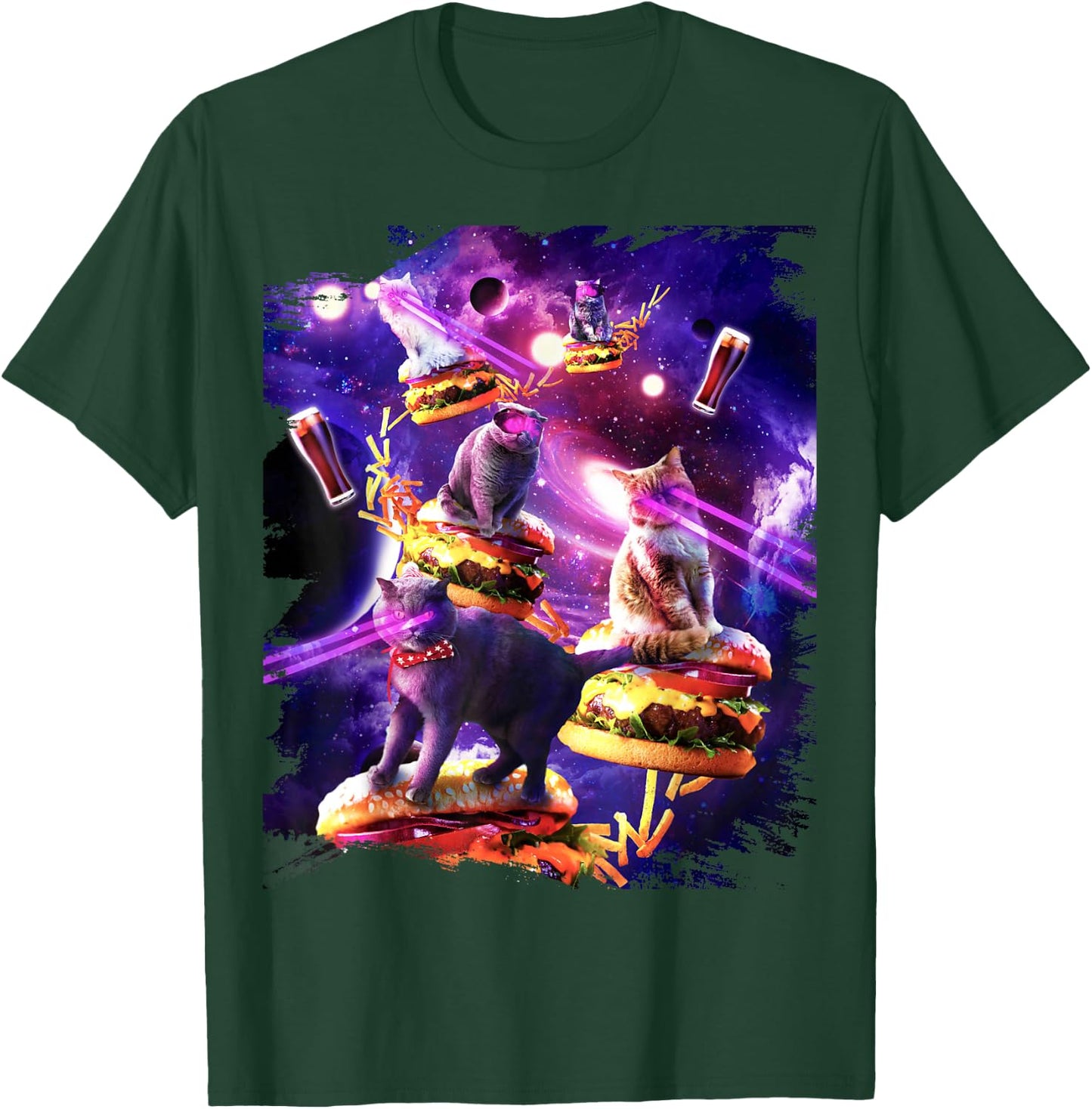 Galaxy Laser Cat On Burger - Space Cheeseburger Cats T-Shirt - T-Shirt | Forest