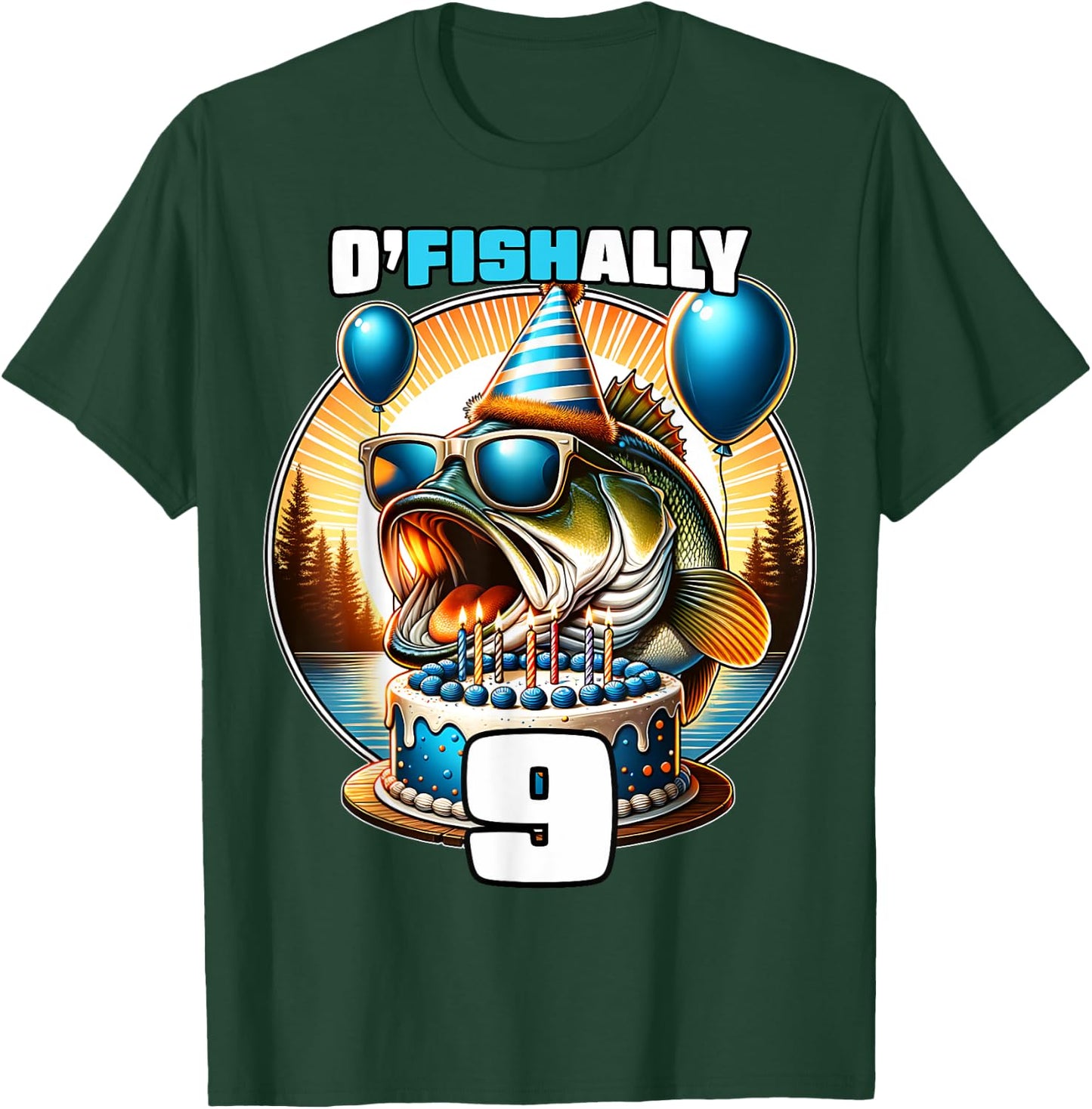 O'Fishally 9 Years Old Fishing Birthday 9th Bday Party T-Shirt - T-Shirt | Forest