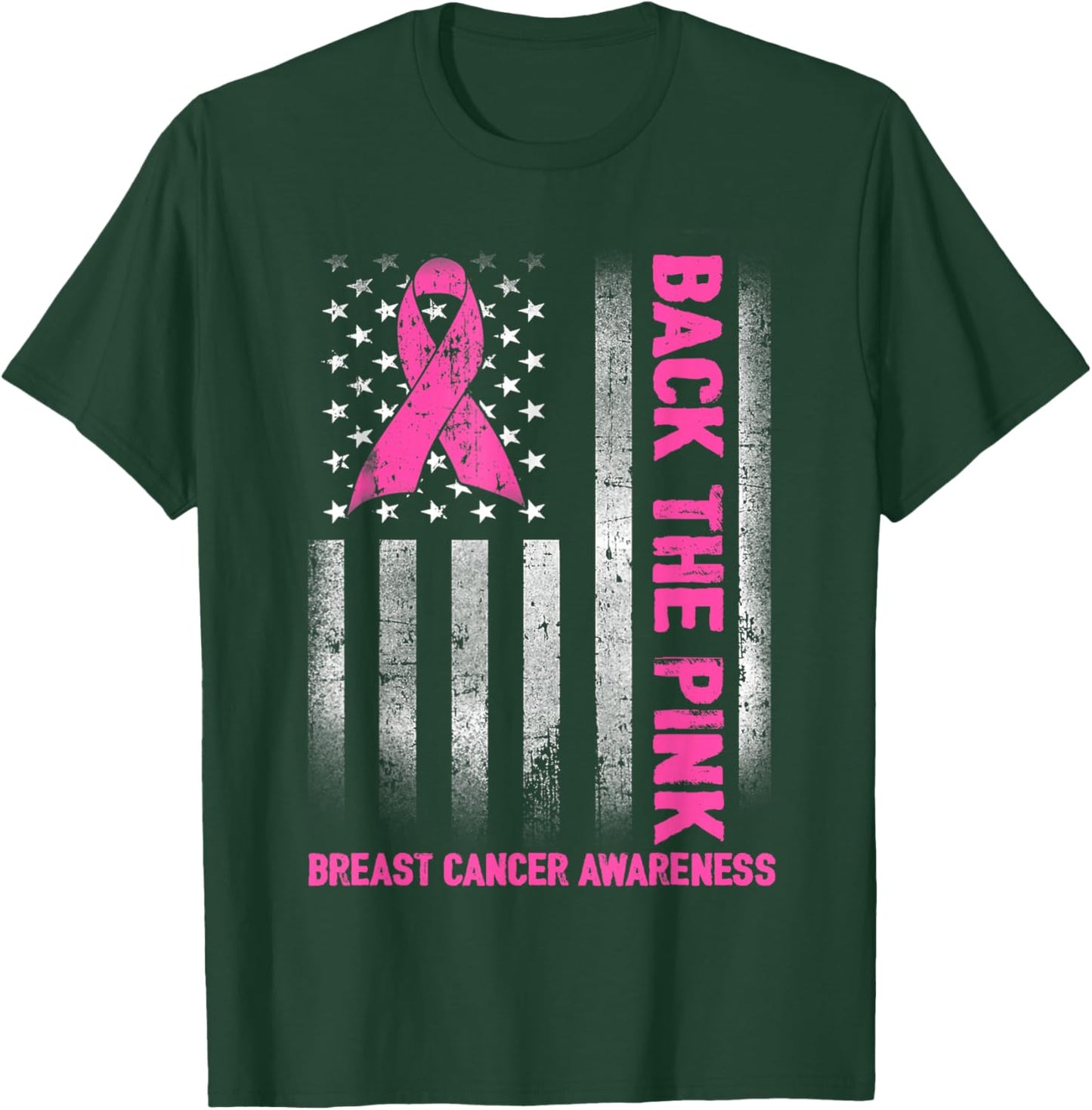 Back The Pink Ribbon American Flag Breast Cancer Awareness T-Shirt - T-Shirt | Forest