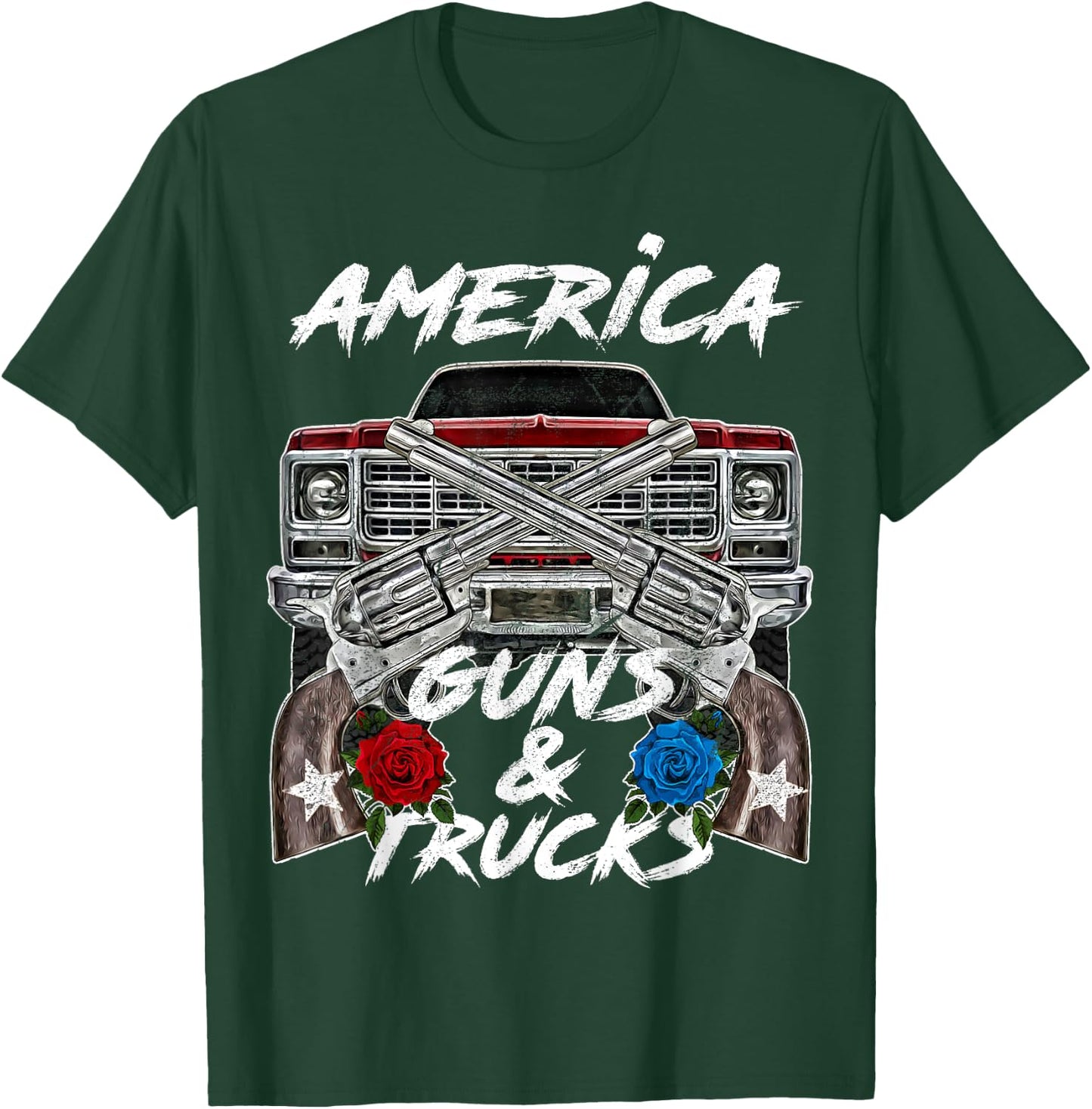 America Guns Trucks Patriot Squarebody Square Body Truck USA T-Shirt - T-Shirt | Forest