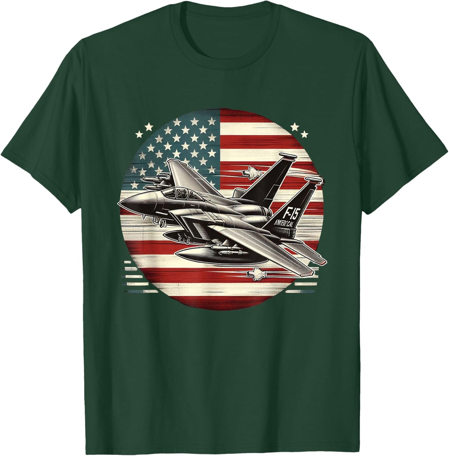 F15 Fighter Jet US Flag T-Shirt - T-Shirt | Forest