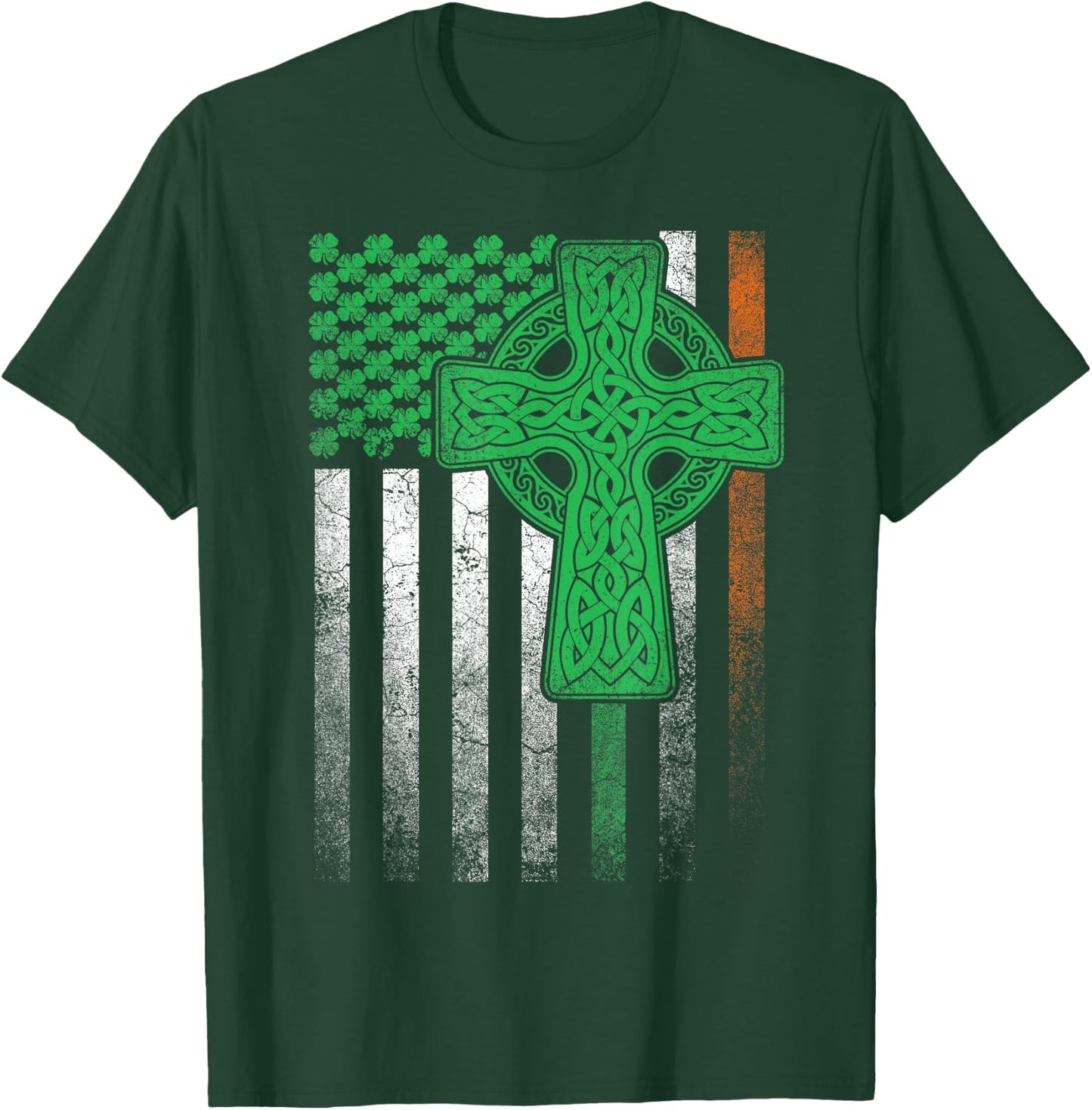 Irish American Flag Ireland Flag ST PATRICKS DAY Gift Cross T-Shirt - T-Shirt | Forest