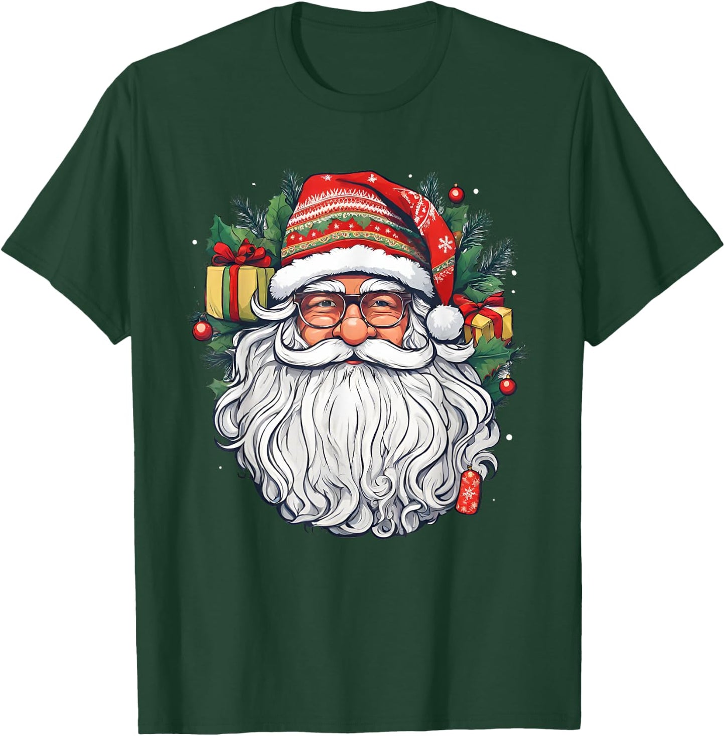 Santa Face Retro Sunglasses Christmas Xmas Men Women Kids T-Shirt - T-Shirt | Forest