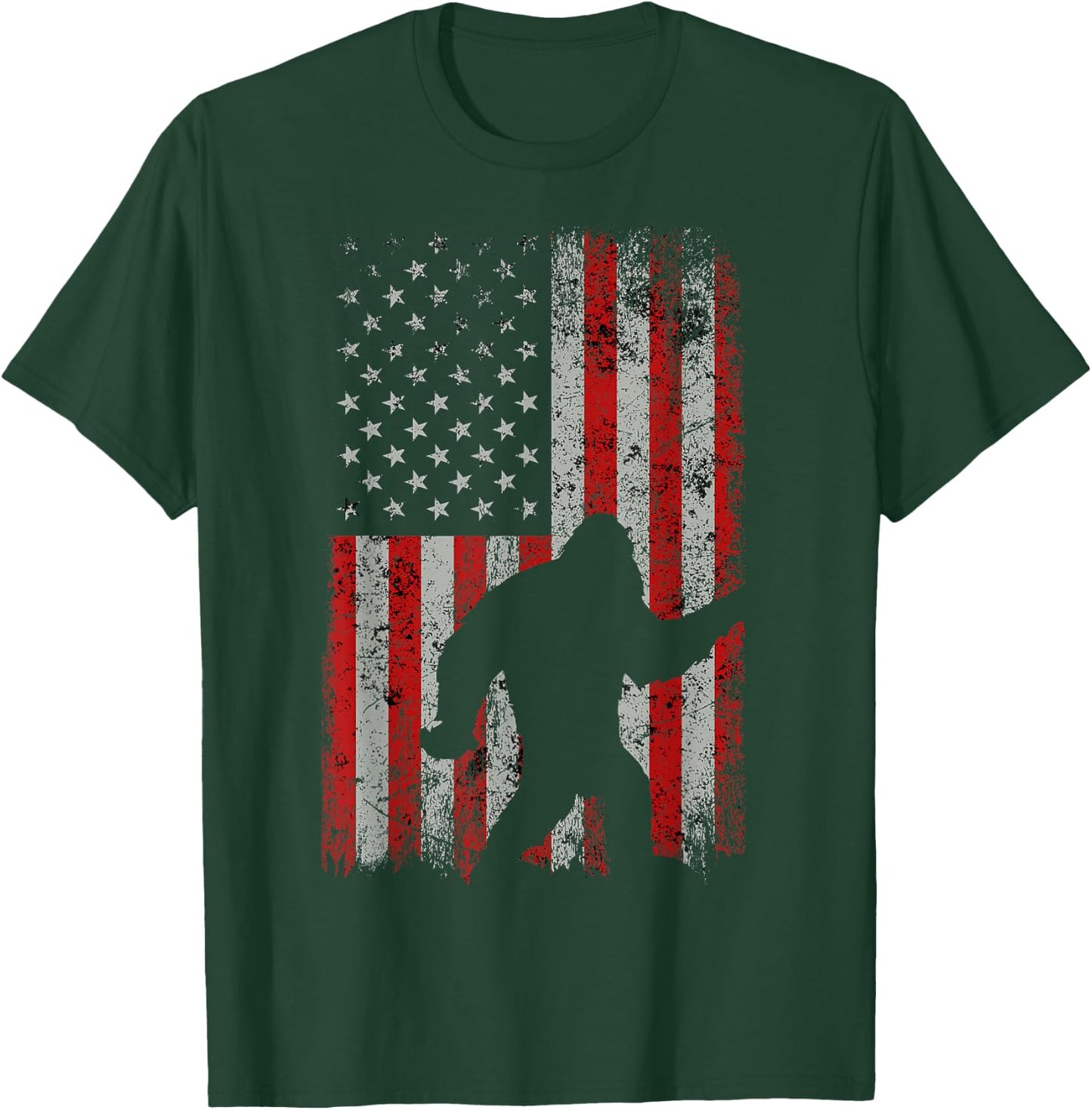 Patriotic American Flag Sasquatch Lover Gift Bigfoot Vintage T-Shirt - T-Shirt | Forest