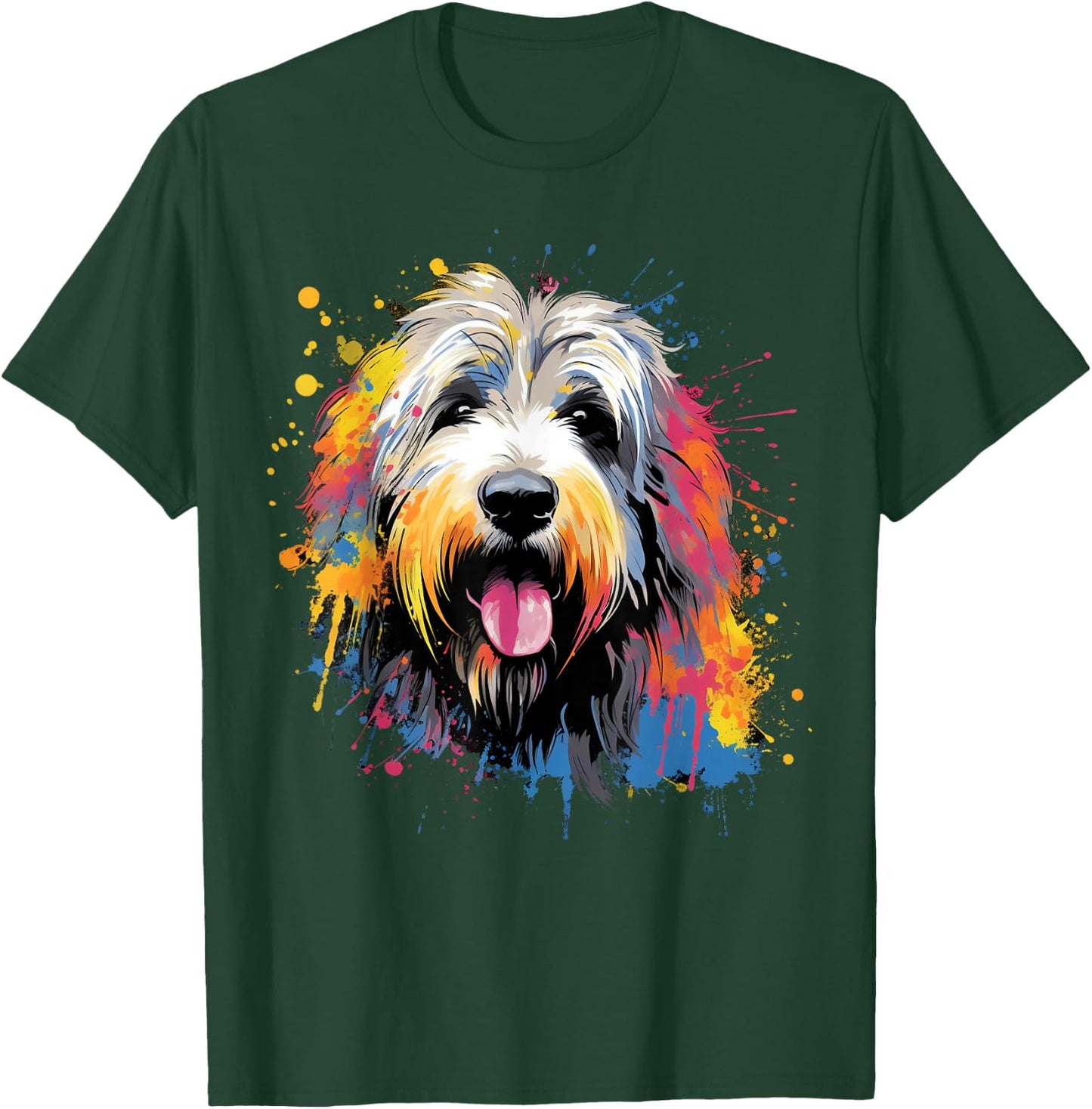 Cute Old English Sheepdog on painted Old English Sheepdog Men Women Kids T-Shirt - T-Shirt | Forest