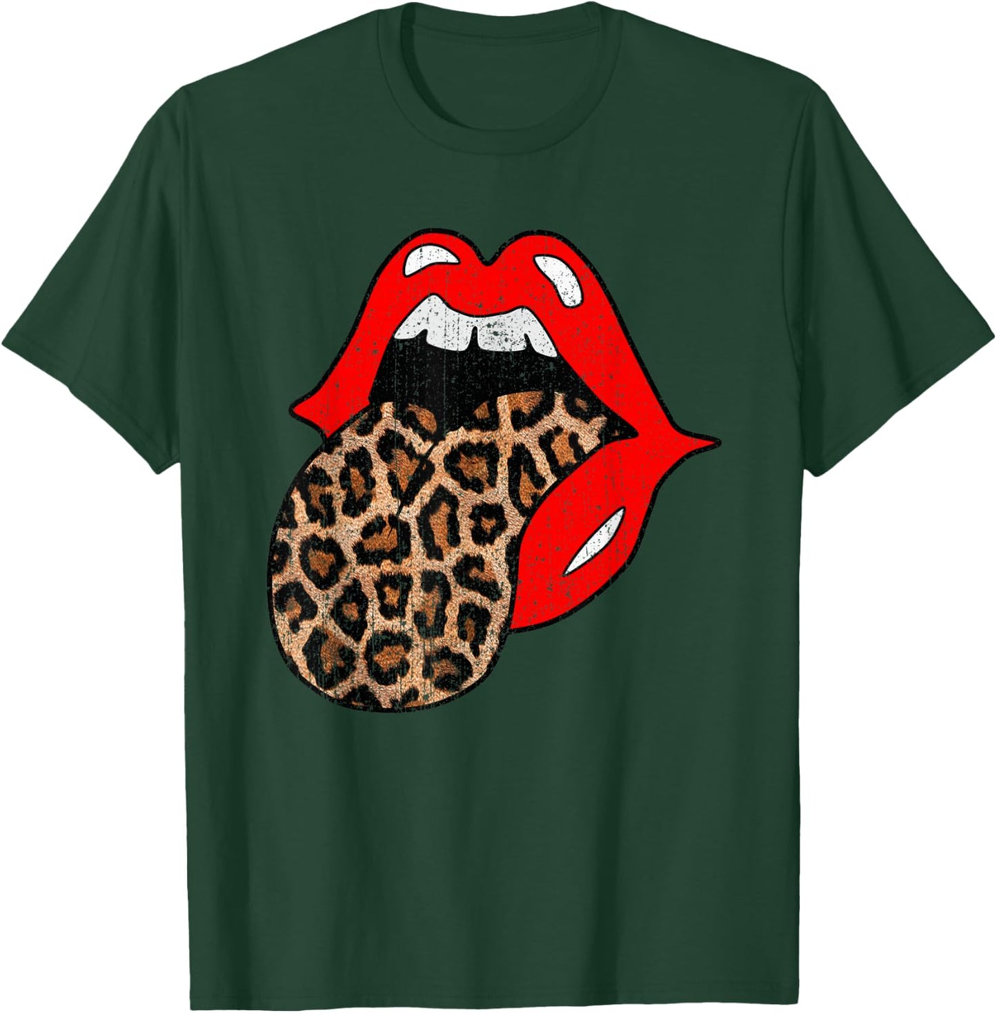 Red Lips Leopard Tongue Shirt Vintage Trendy Animal Print T-Shirt - T-Shirt | Forest