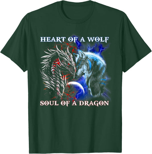 Heart of Wolf Soul of a Dragon - Cool Dragon - Wolf Warrior T-Shirt - T-Shirt | Forest