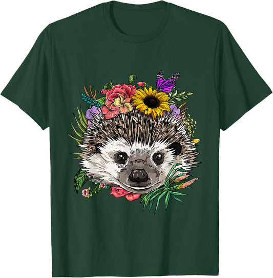 Hedgehog Shirt Floral Hedgehog Animal Face Hedgehog Lovers T-Shirt - T-Shirt | Forest