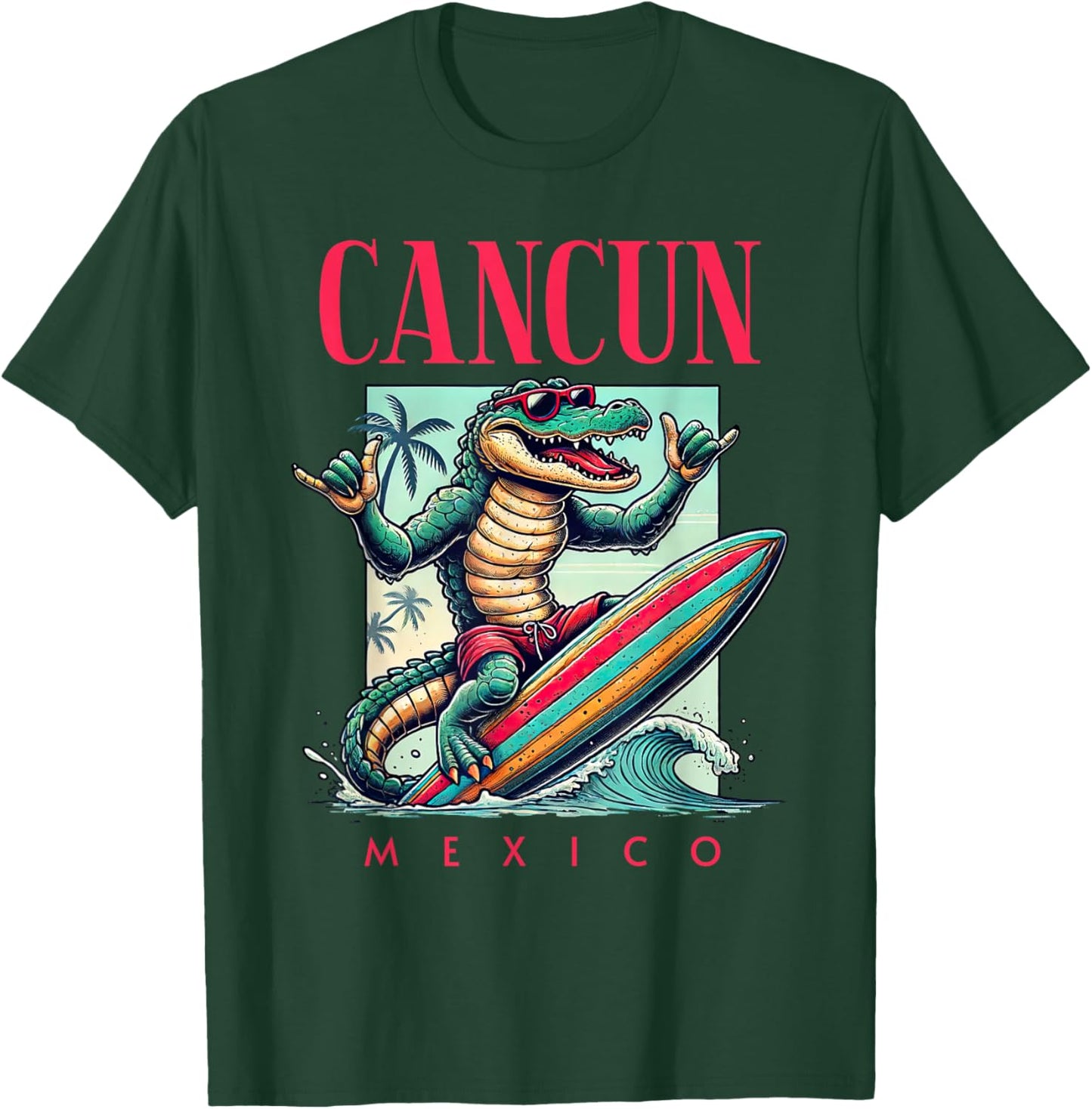Cancun Mexico Surfing Crocodile Beach Vacation T-Shirt - T-Shirt | Forest