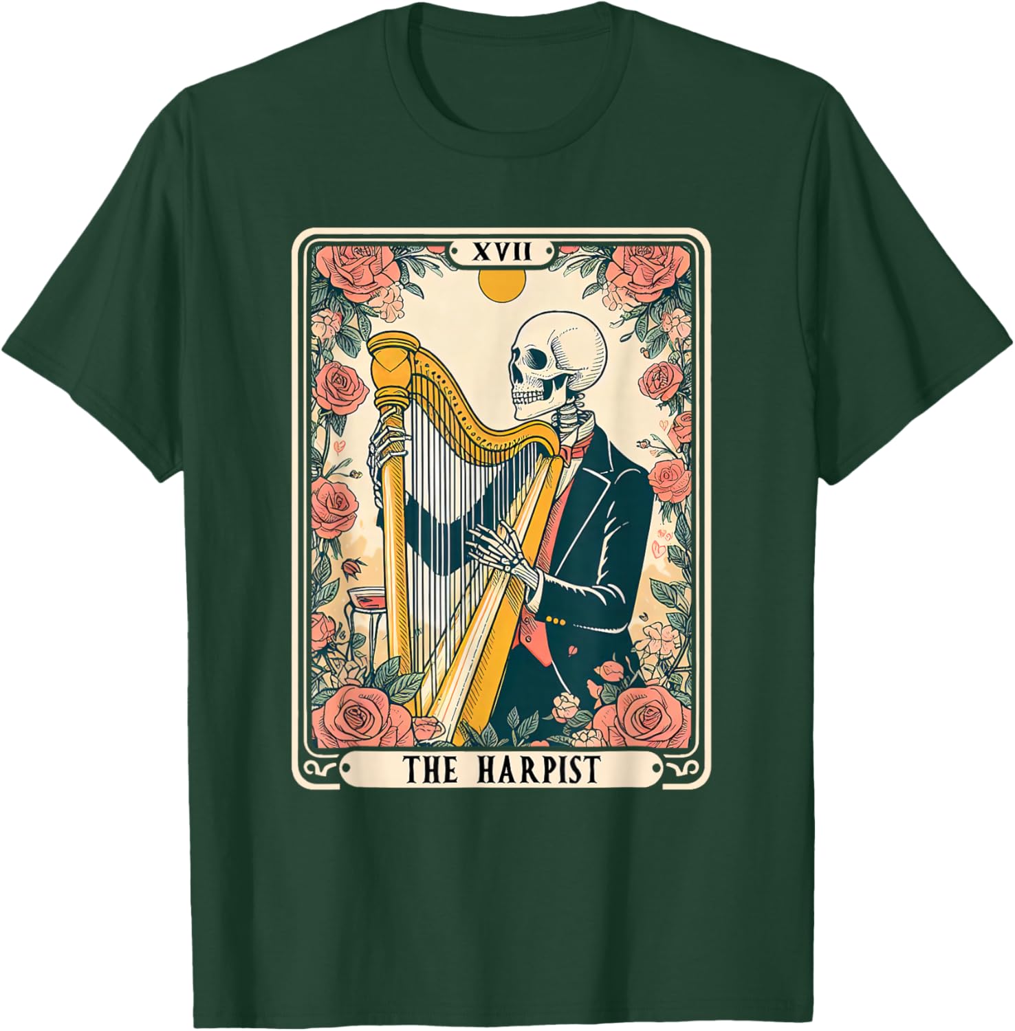 The Harpist Harp Player Tarot Card Skeleton Harp Musician T-Shirt - T-Shirt | Forest