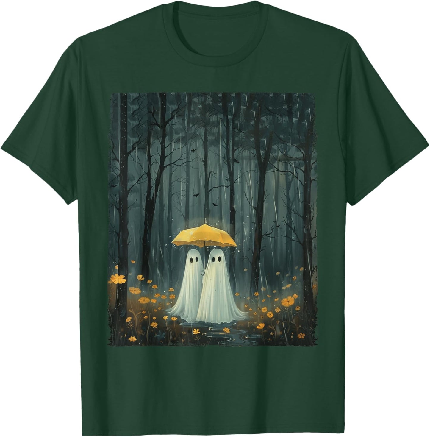 Floral Ghost Holds Umbrella Couple Spooky Season Women Men T-Shirt - T-Shirt | Forest