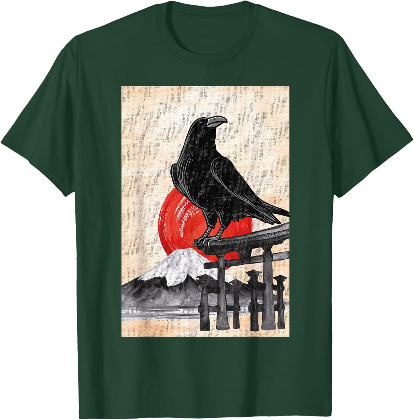 Japanese Style Red Moon Raven Graphic Black Crow Occult Goth T-Shirt - T-Shirt | Forest
