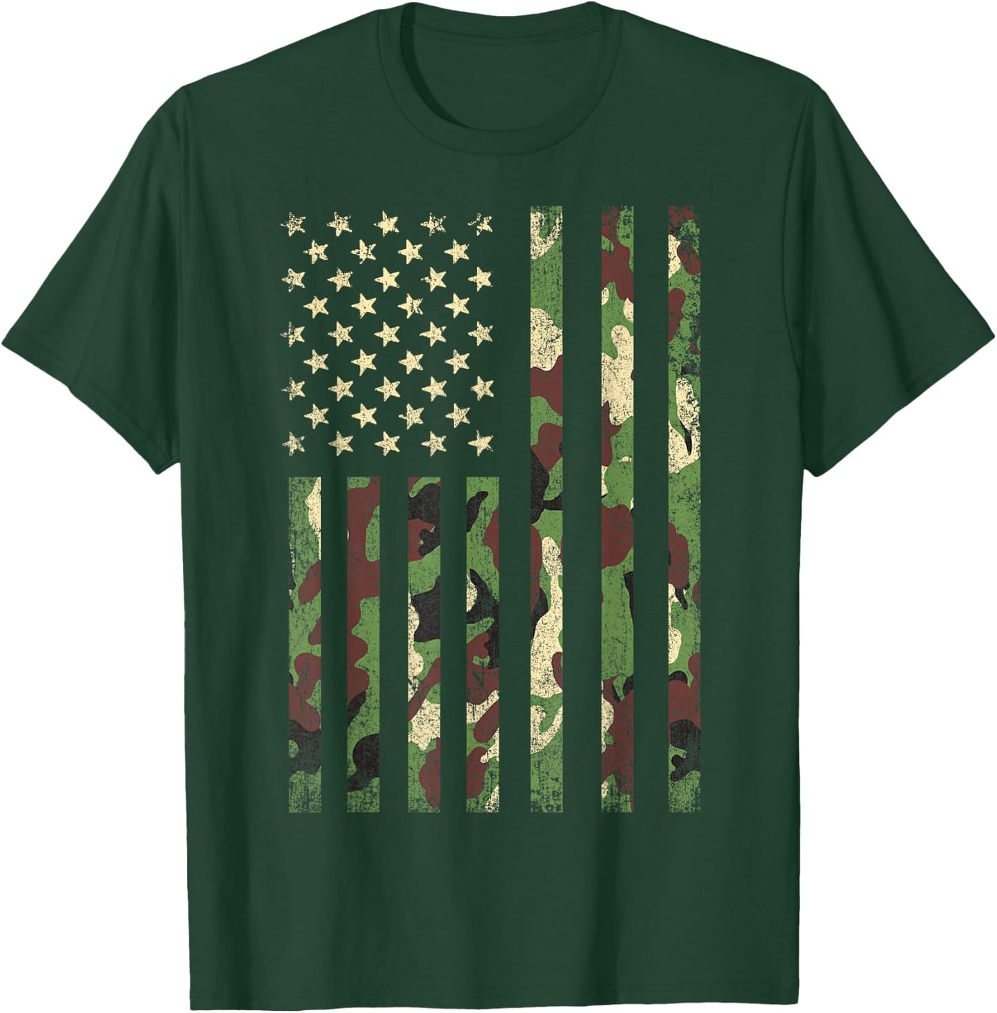 Patriotic USA Flag 4th of July Men Women Boy Girl Camouflage T-Shirt - T-Shirt | Forest