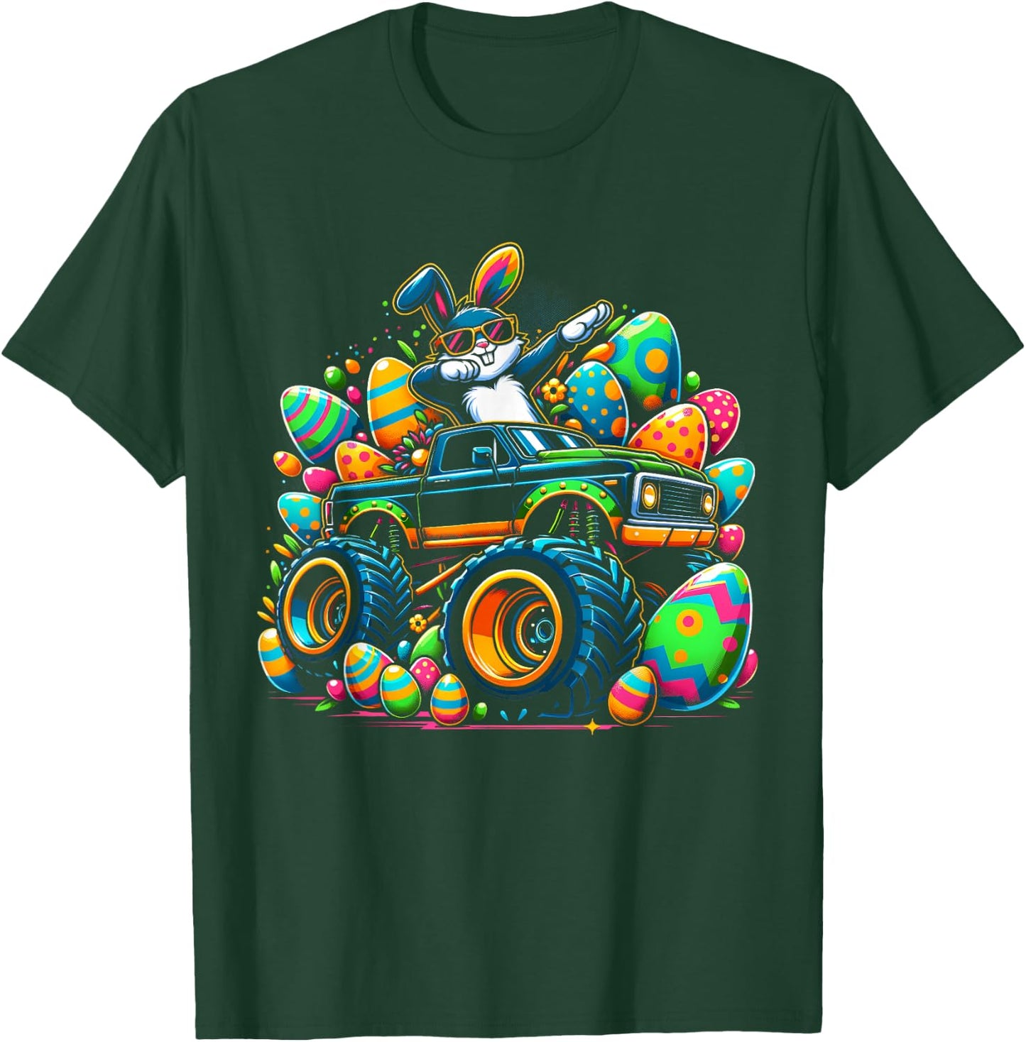 Dabbing Bunny Rabbit Monster Truck Easter Egg Boys Dab Dance T-Shirt - T-Shirt | Forest