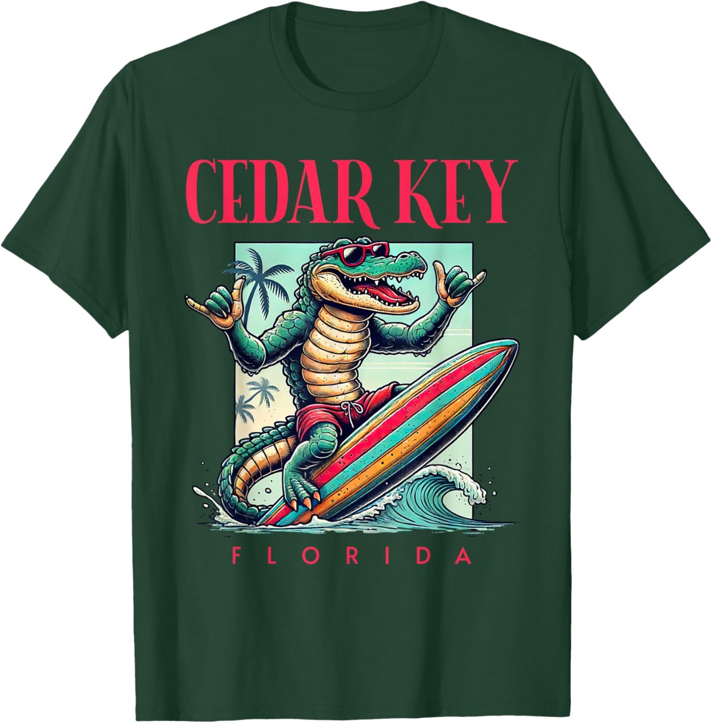 Cedar Key Florida Surfing Crocodile Beach Vacation T-Shirt - T-Shirt | Forest