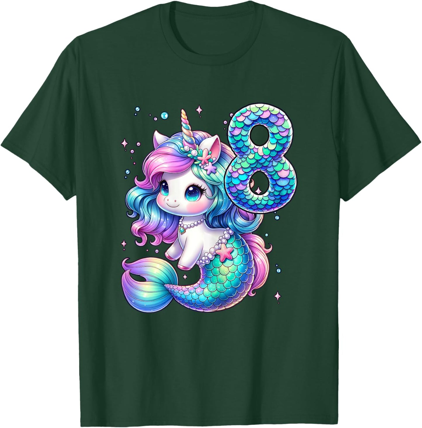 Unicorn Mermaid 8th Birthday 8 Year Old Party Girls Outfit T-Shirt - T-Shirt | Forest