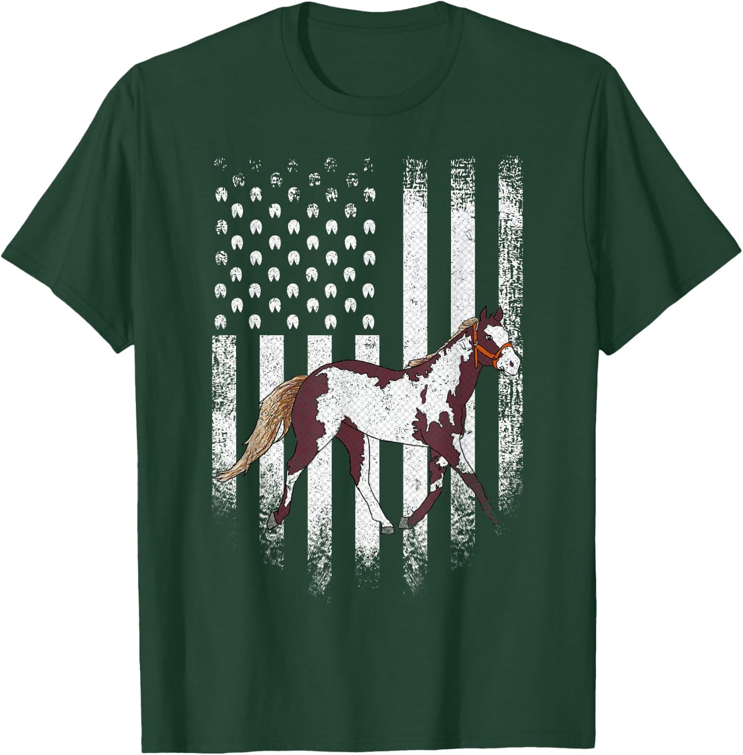 Vintage USA American Flag American Paint Horse Riding Funny Kids Men T-Shirt - T-Shirt | Forest