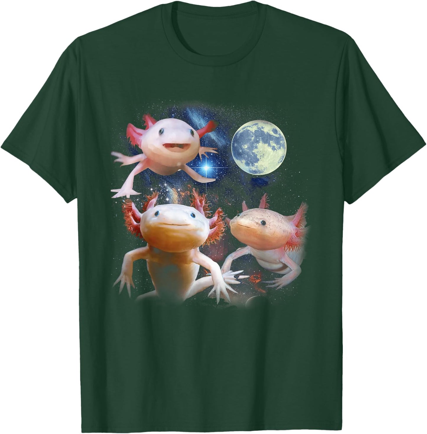 Three Axolotl Moon With 3 Axolotls Howling At The Moons T-Shirt - T-Shirt | Forest