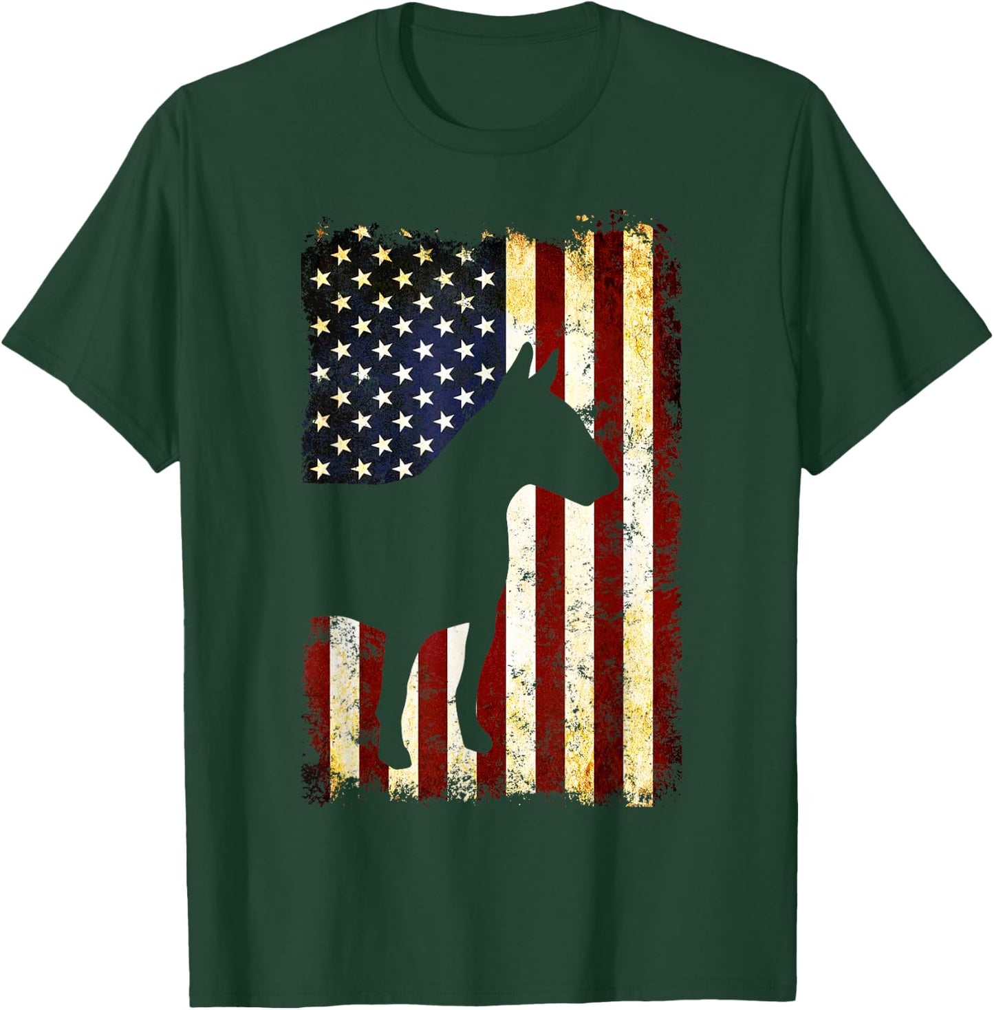 Bull Terrier Silhouette American Flag 4th of July T-Shirt - T-Shirt | Forest