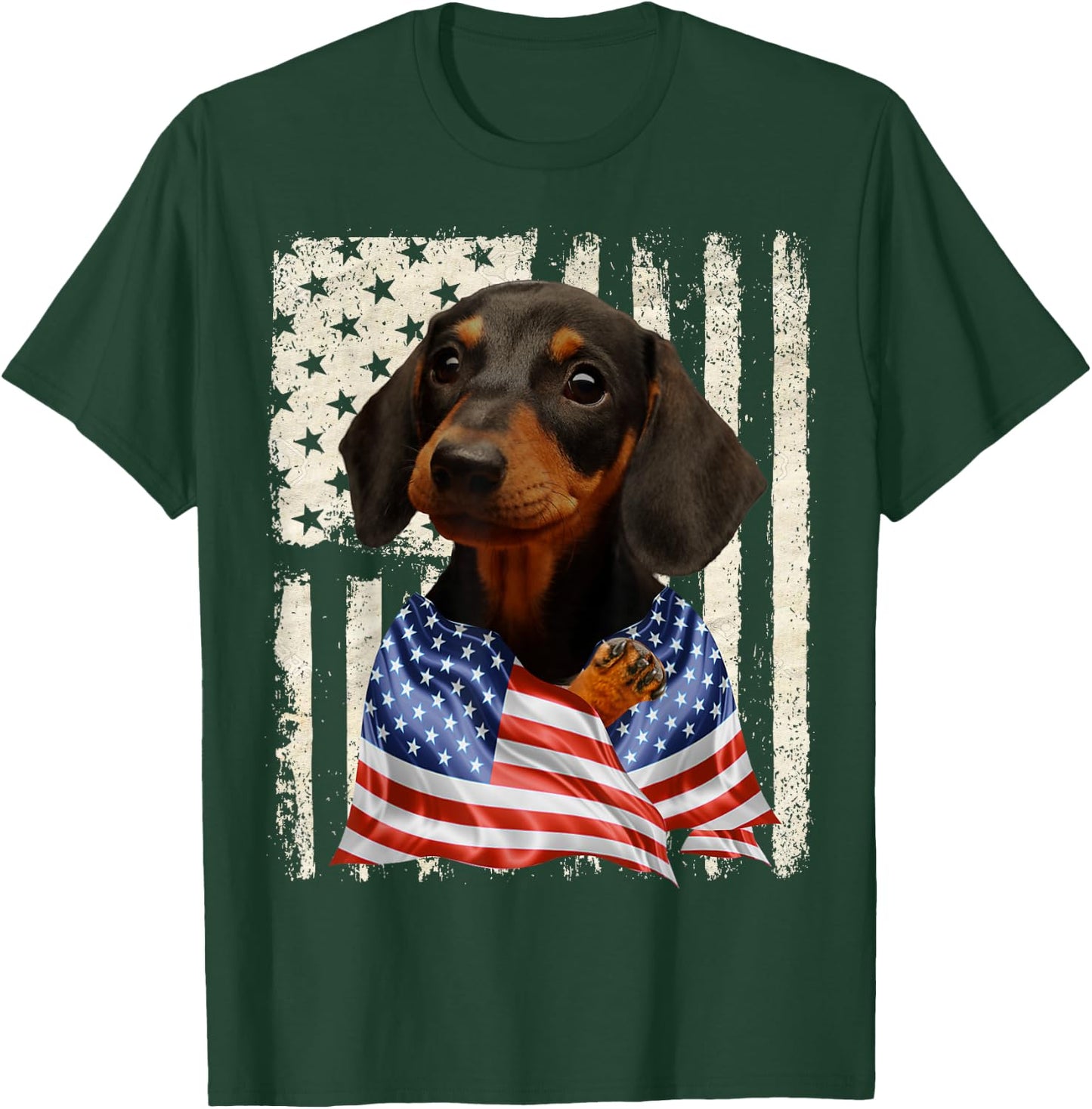 Dachshund Dog American Flag 4th Of July Patriotic T-Shirt - T-Shirt | Forest