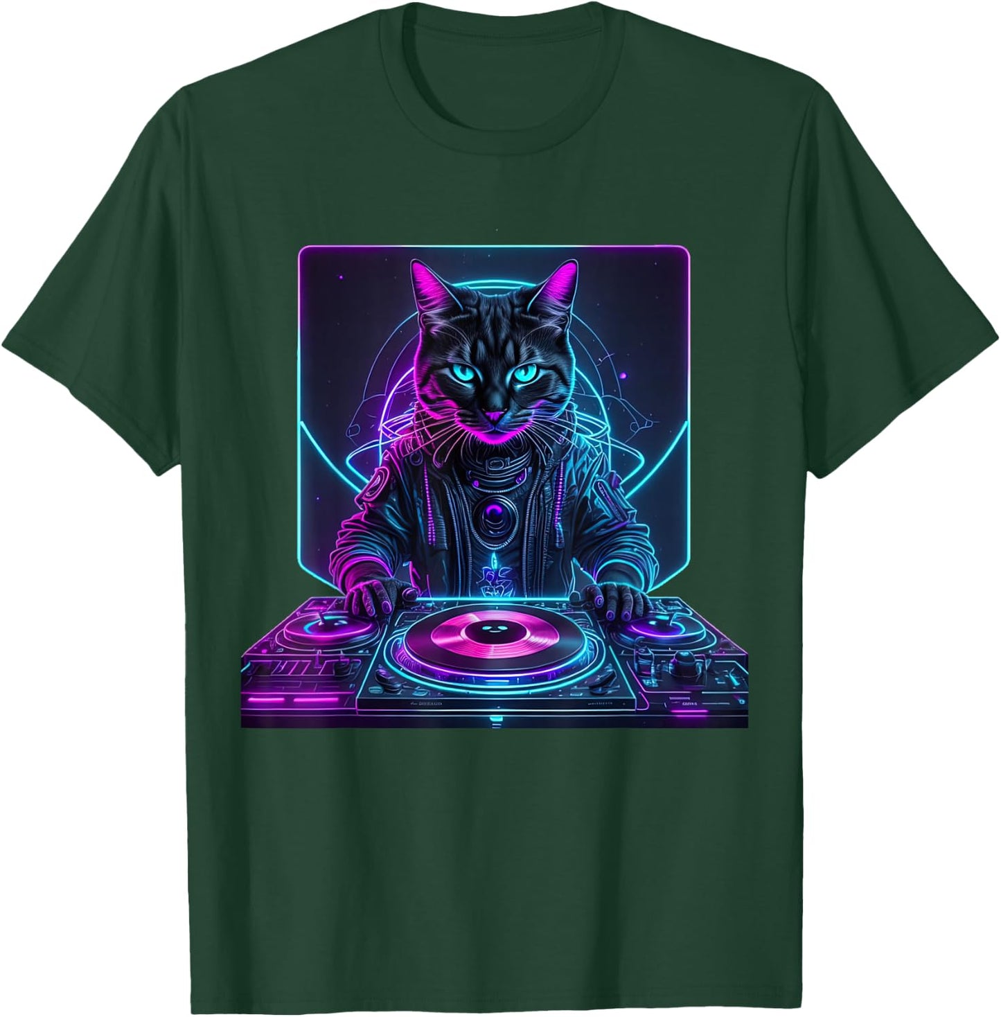 DJ Cat Funny House Meow Music Party EDM Techno T-Shirt - T-Shirt | Forest