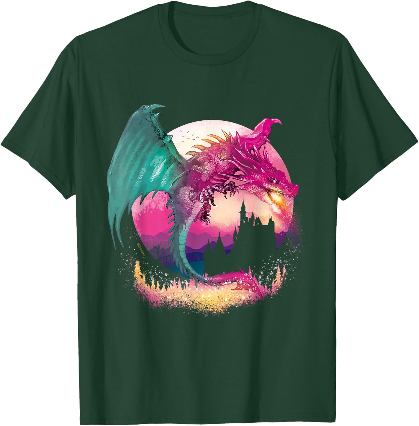 Fire Dragon With Fantasy Background Kids and Teens T-Shirt - T-Shirt | Forest