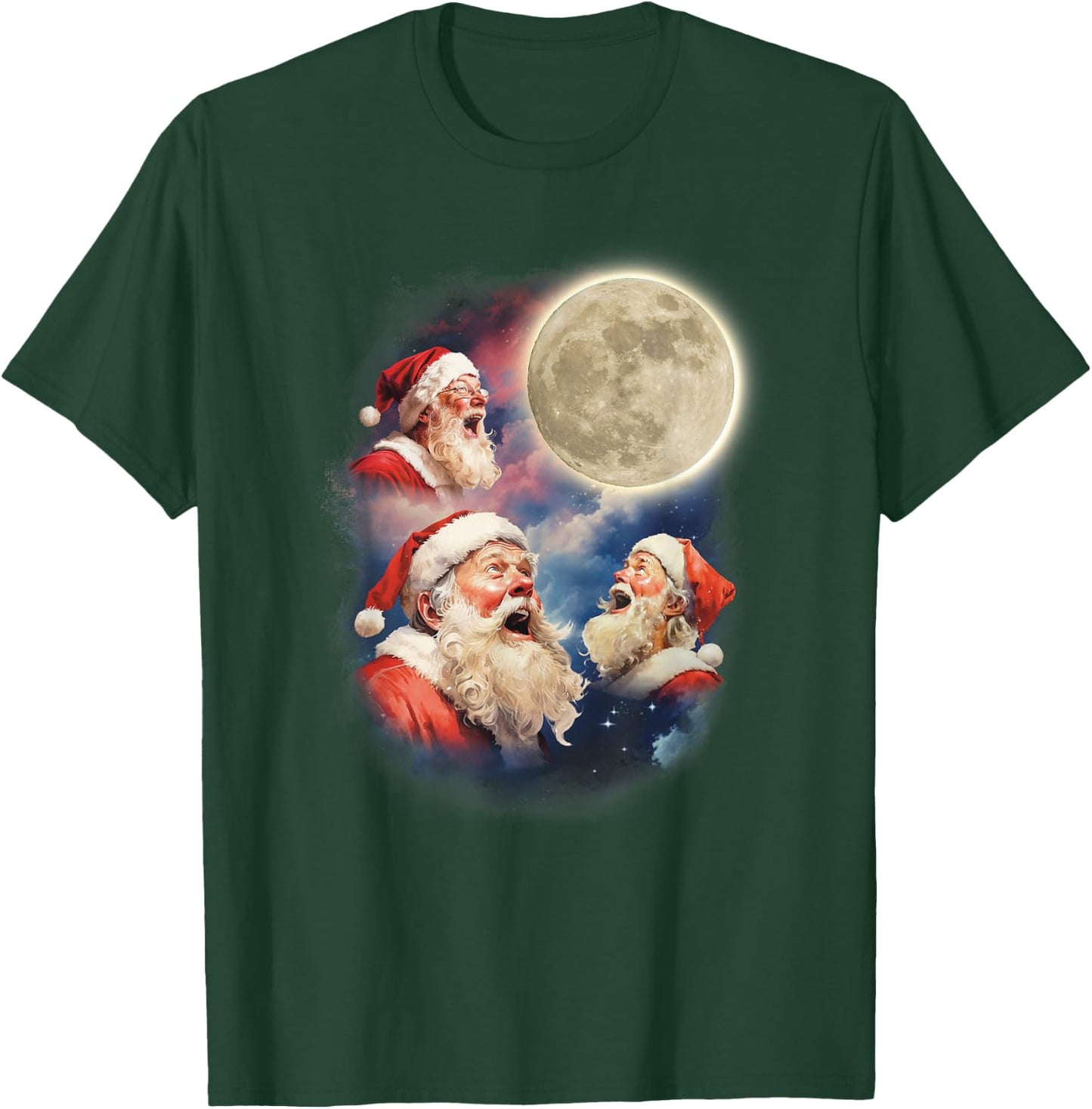 Three Santa Moon Santas Howling At Moon Meme Weird Christmas T-Shirt - T-Shirt | Forest