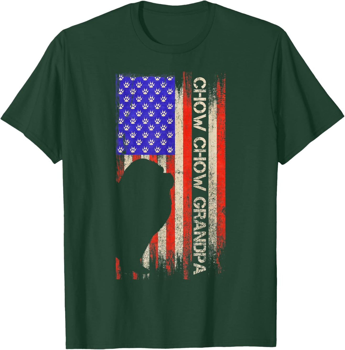 Vintage USA American Flag Proud Chow Chow Grandpa Silhouette Kids Men T-Shirt - T-Shirt | Forest