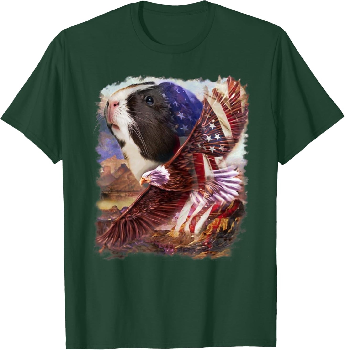Guinea Pig American Flag 4th July Independence Eagle Women Kids Men T-Shirt - T-Shirt | Forest